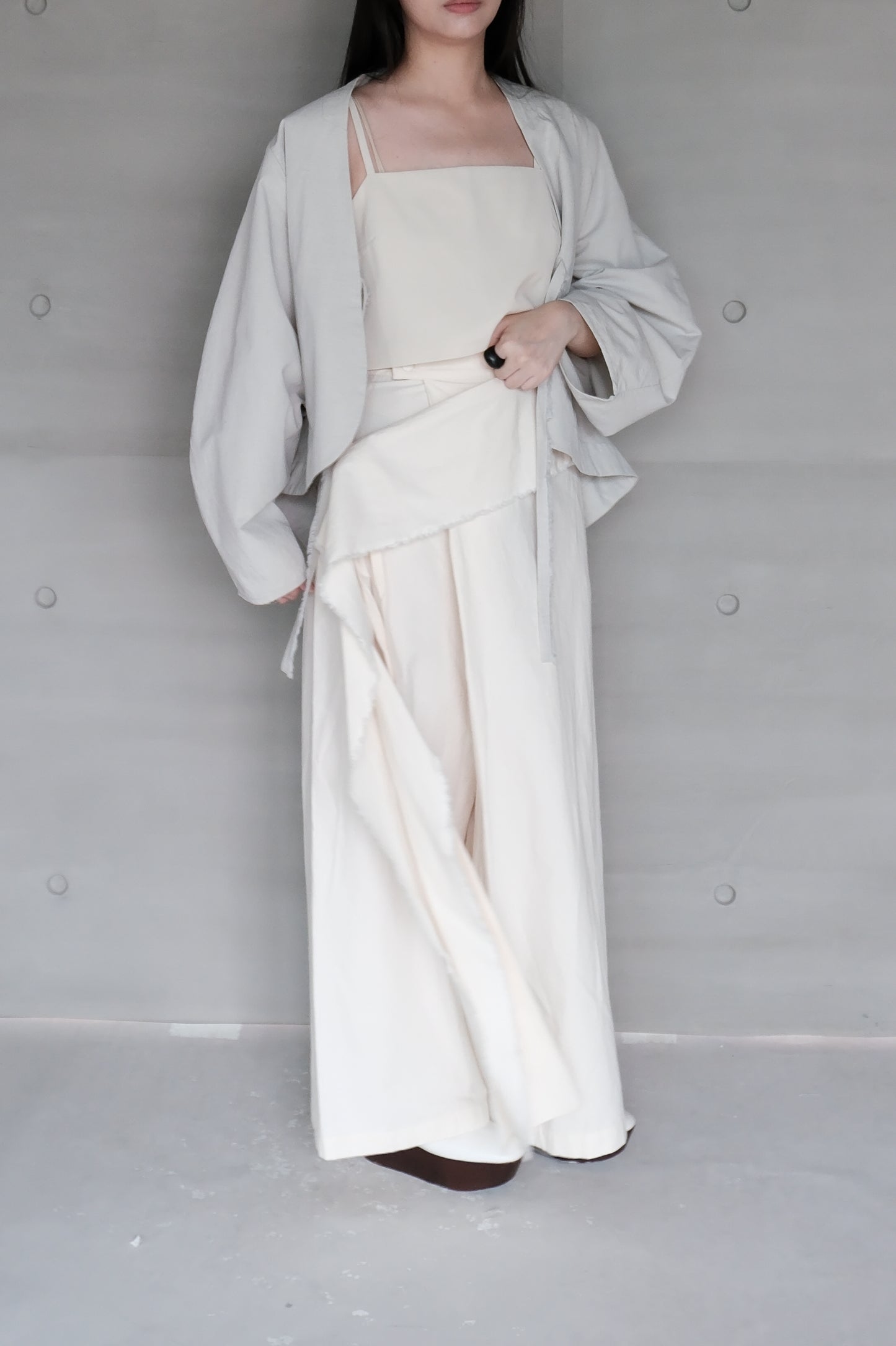 cotton-linen pleated wide ivory pants (in-stock)
