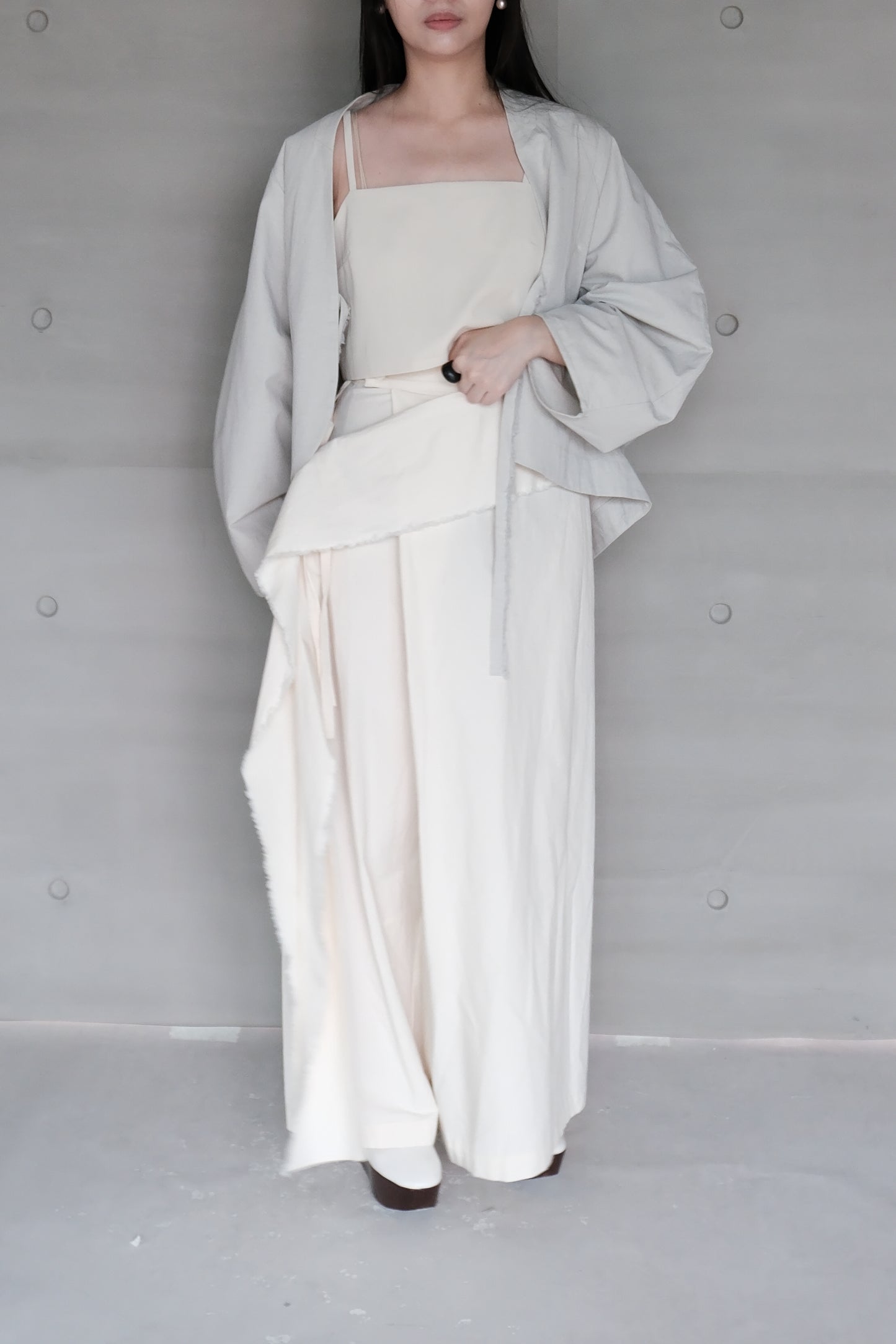 cotton-linen pleated wide ivory pants (in-stock)