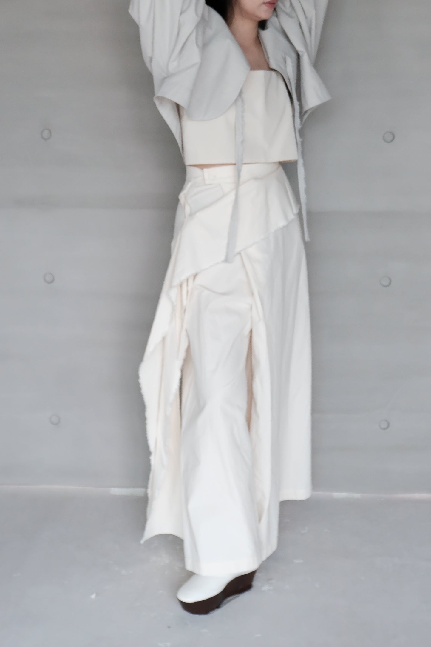 cotton-linen pleated wide ivory pants (in-stock)