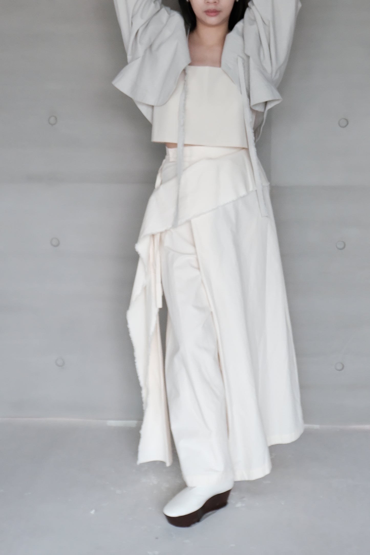 cotton-linen pleated wide ivory pants (in-stock)