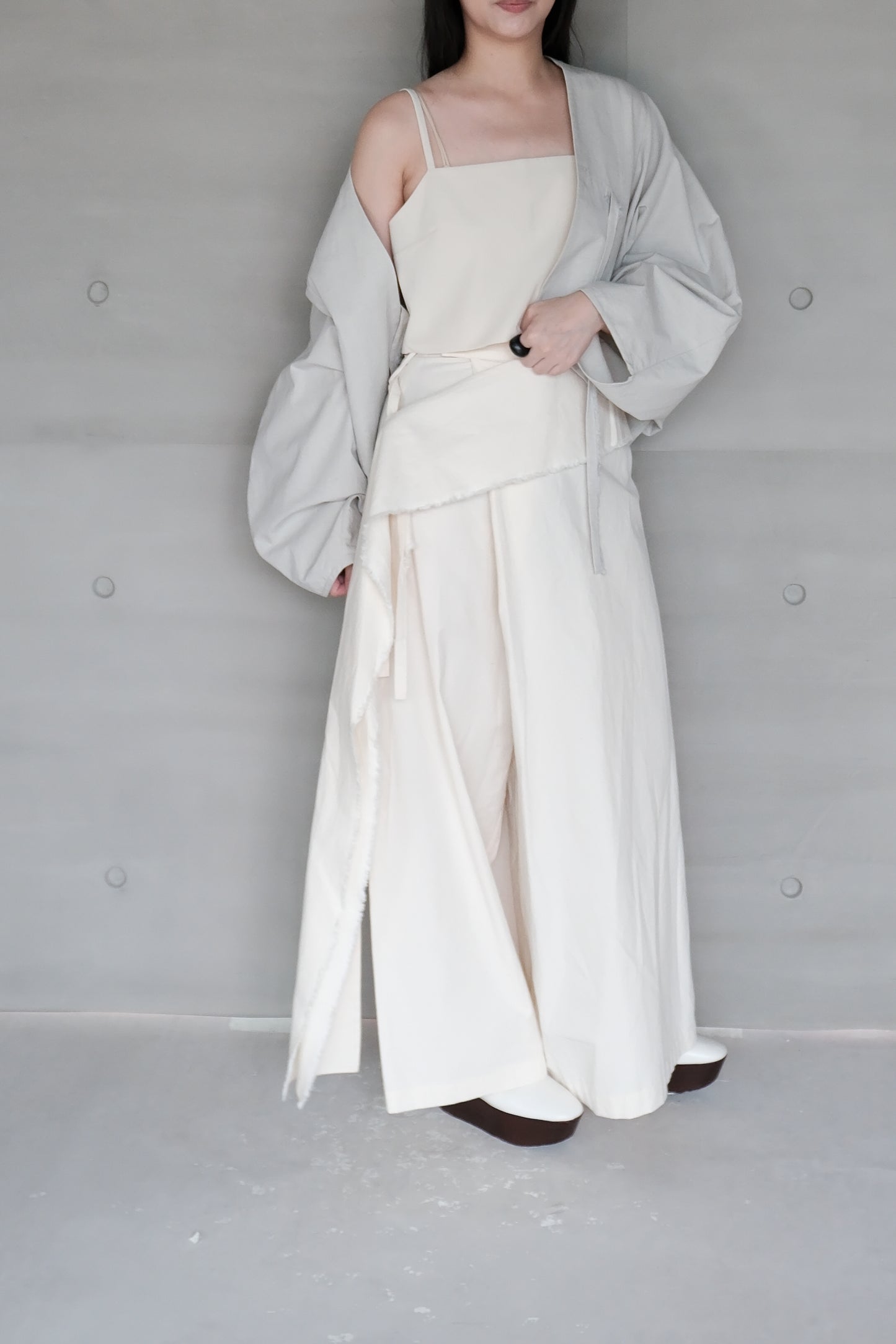 cotton-linen pleated wide ivory pants (in-stock)