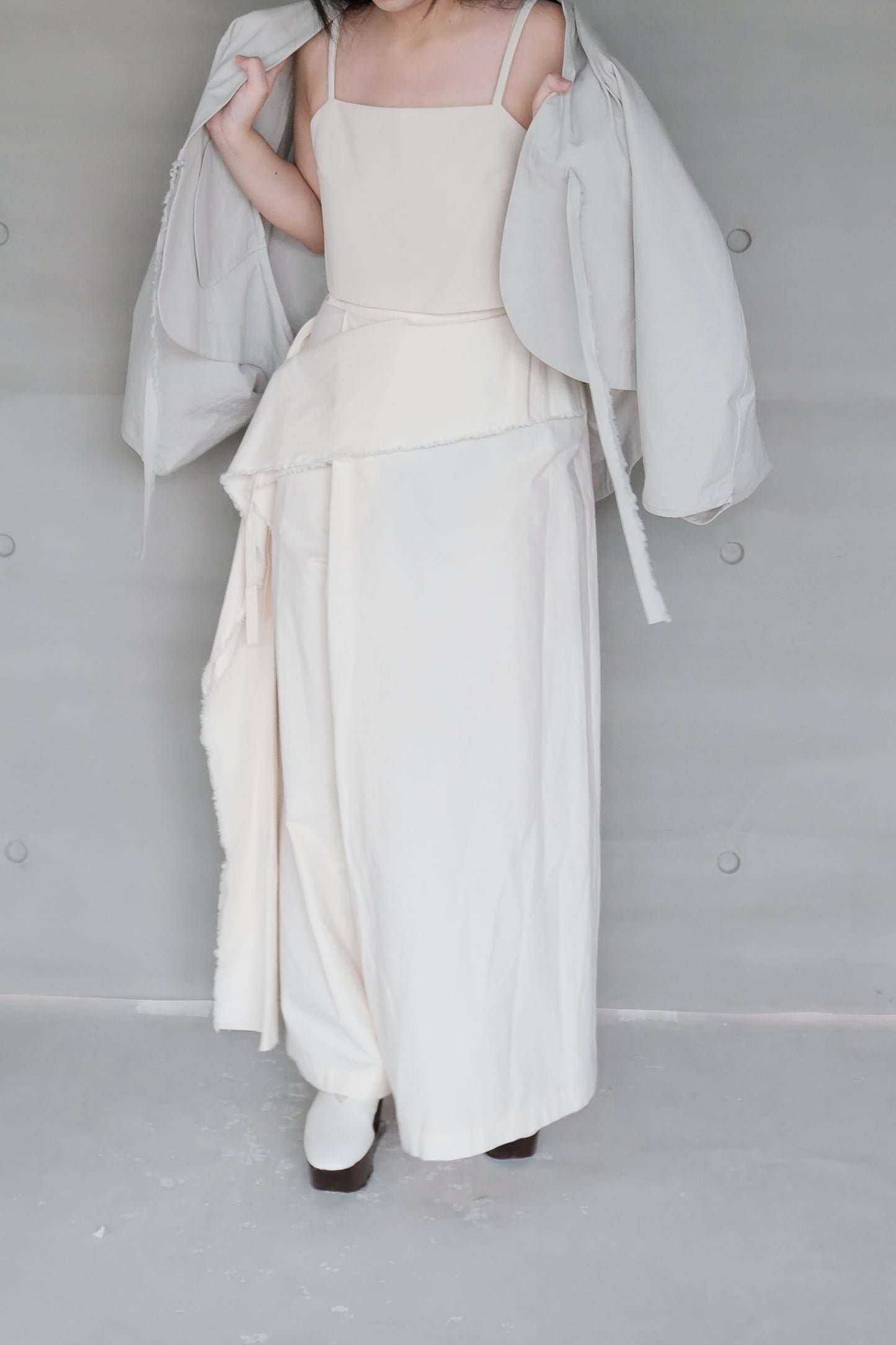 cotton-linen pleated wide ivory pants (in-stock)