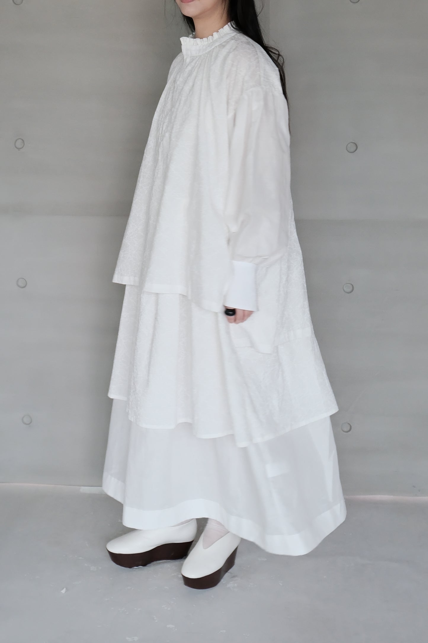 Ink-splattered and linen patchwork white shirt (in-stock)