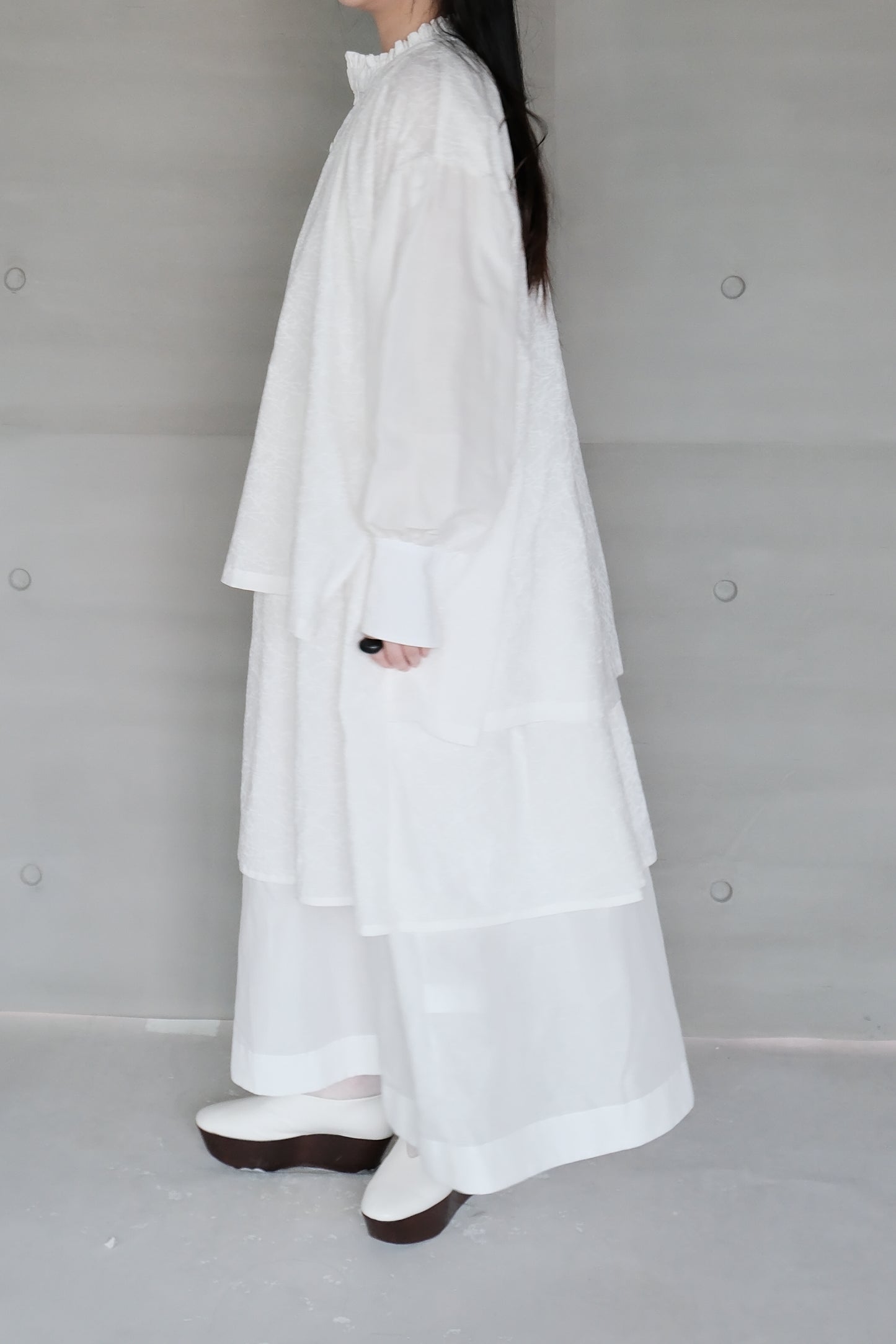 Ink-splattered and linen patchwork white shirt (in-stock)