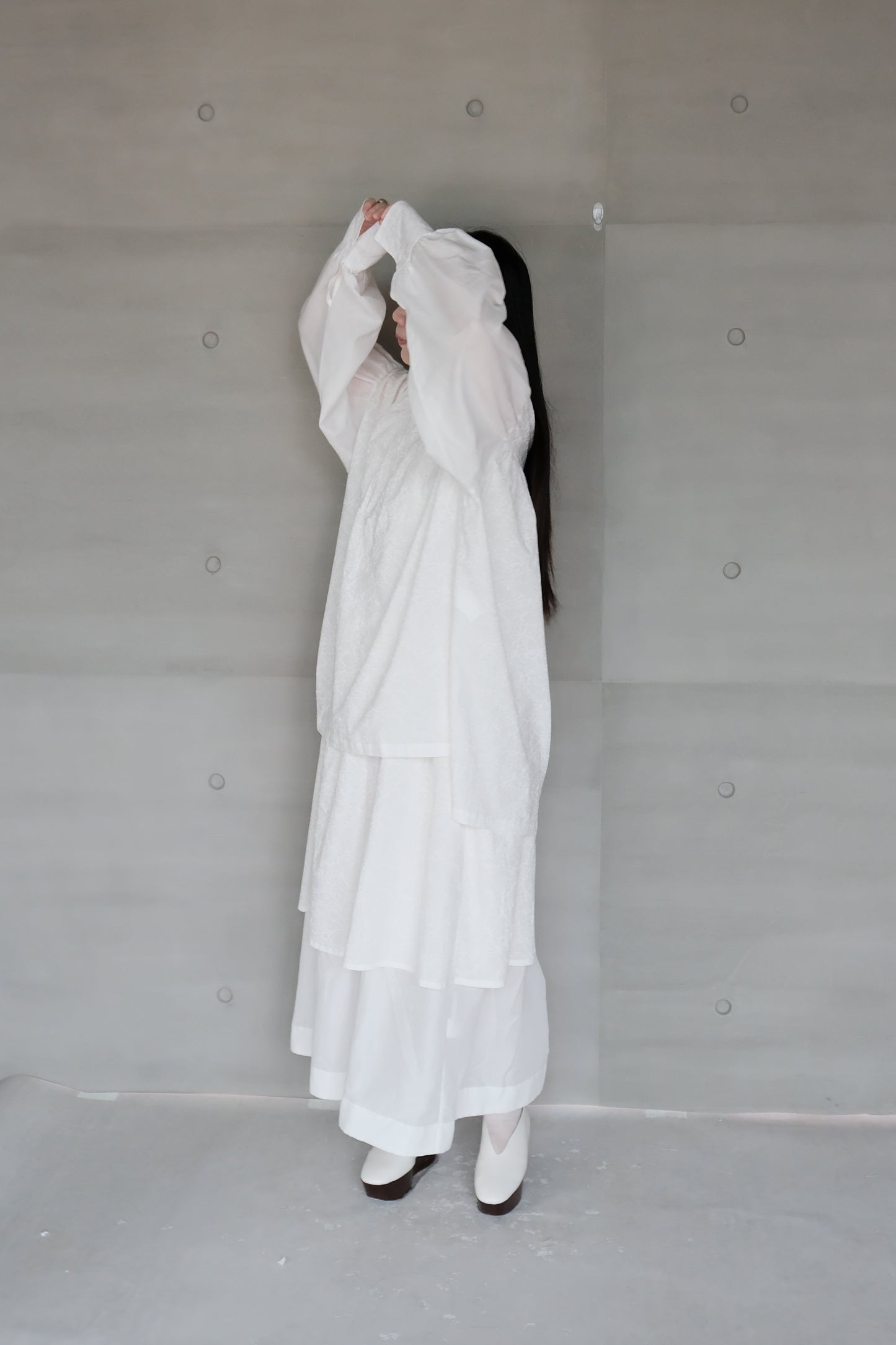 Ink-splattered and linen patchwork white shirt (in-stock)