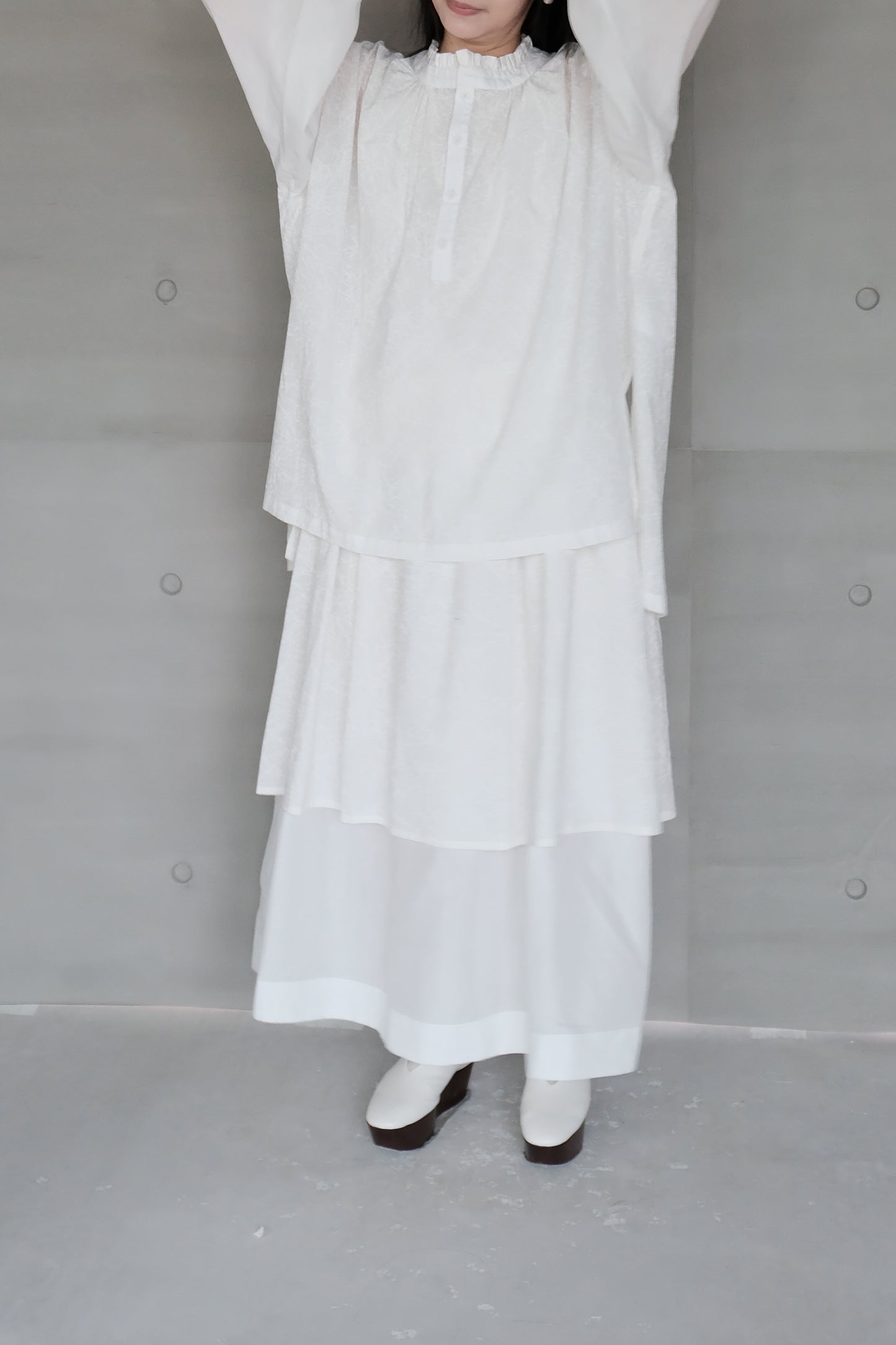 Ink-splattered and linen patchwork white shirt (in-stock)