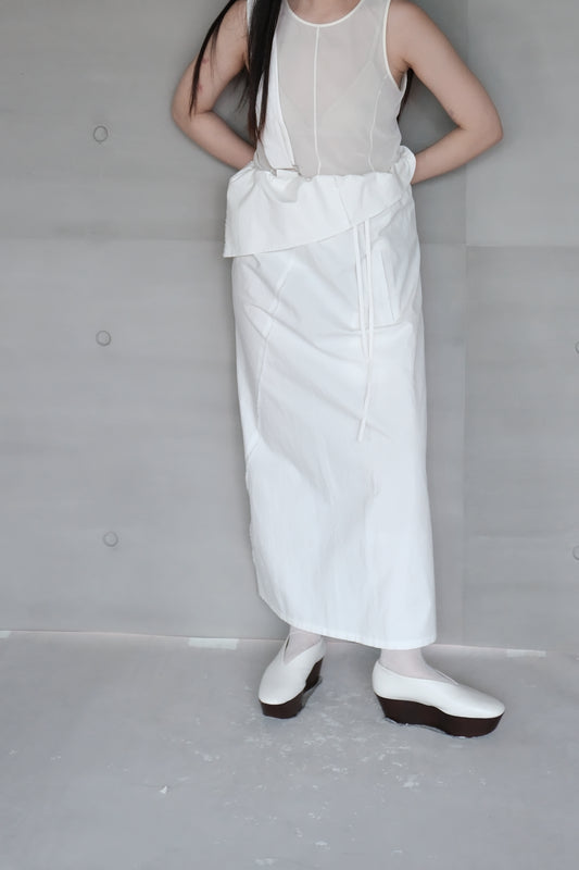 asymmetric folded line strap dress - white（pre-order)