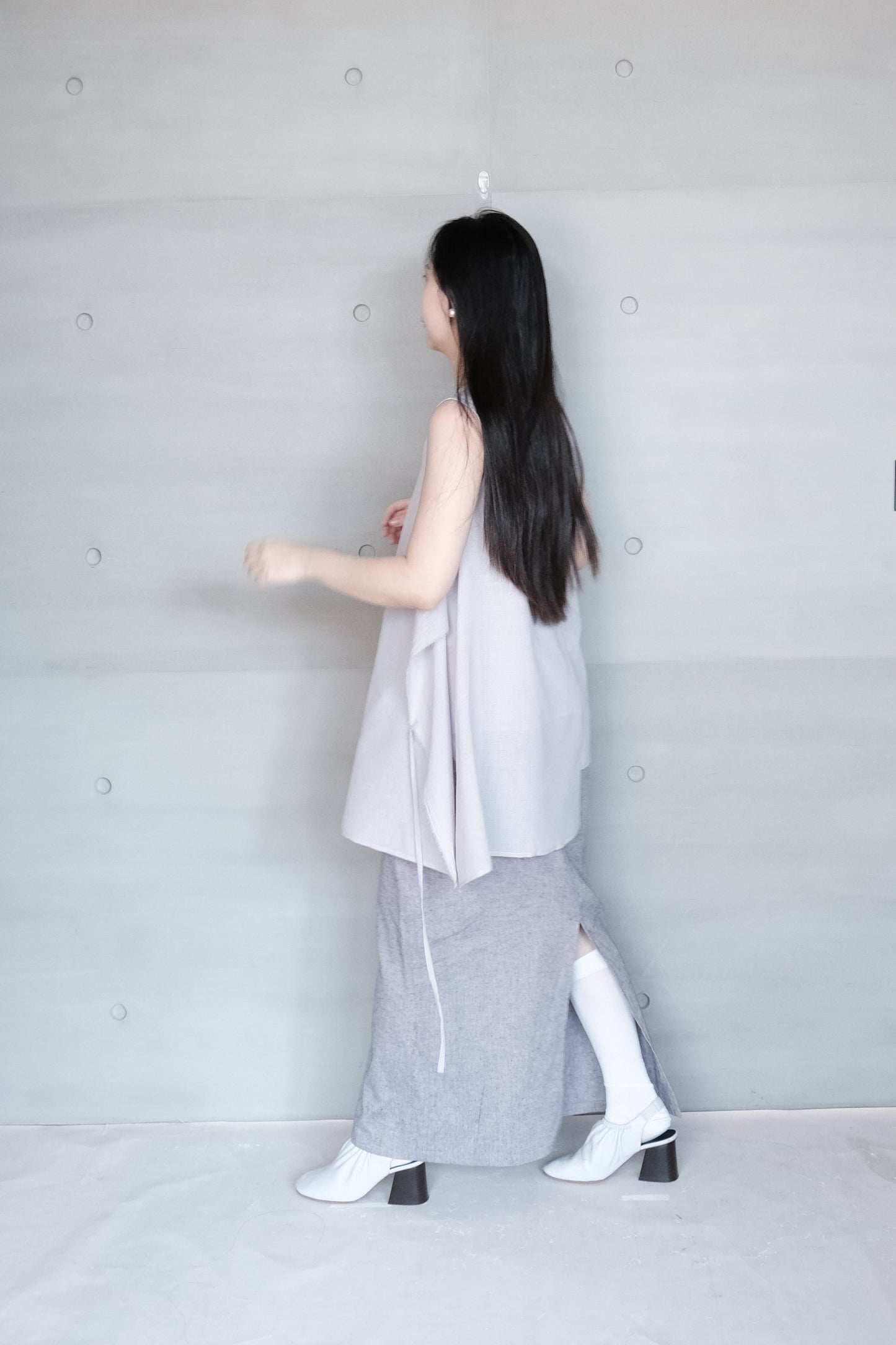 textured denim straight skirt - purple ( limited item)