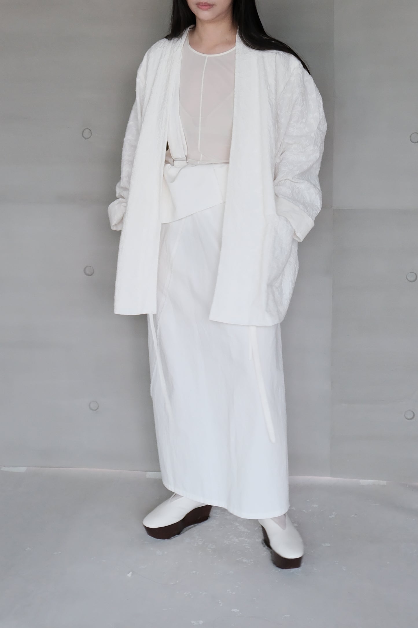 asymmetric folded line strap dress - white（pre-order)