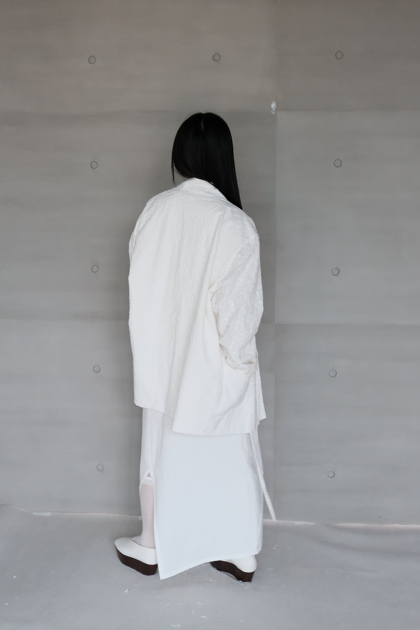 asymmetric folded line strap dress - white（pre-order)