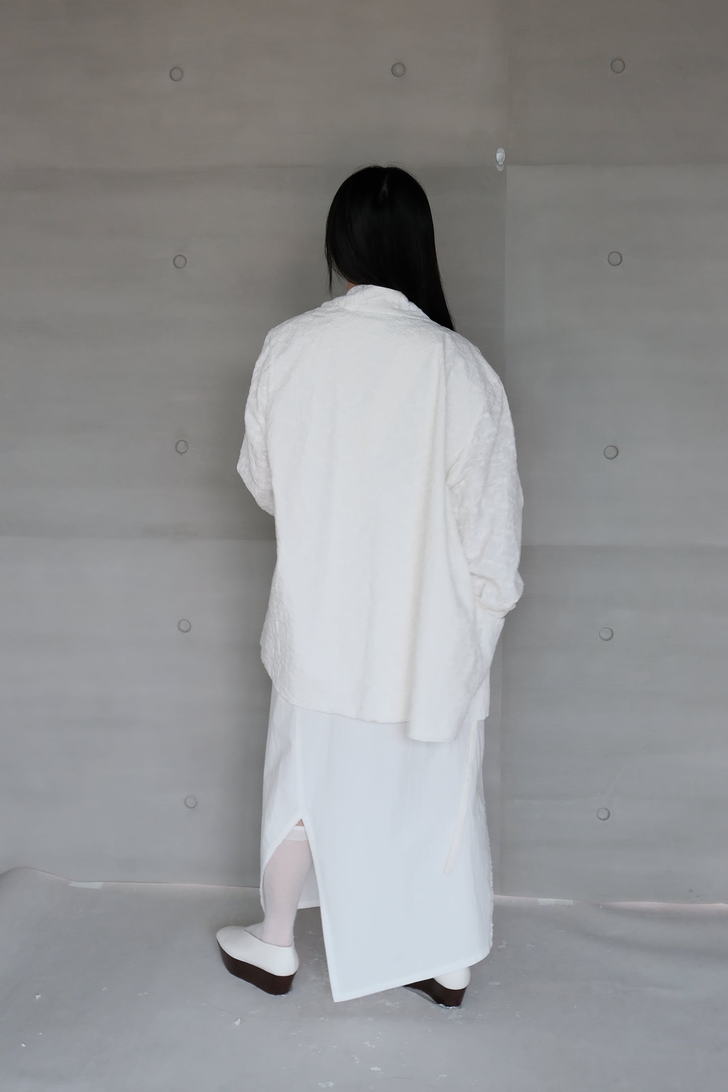 asymmetric folded line strap dress - white（pre-order)