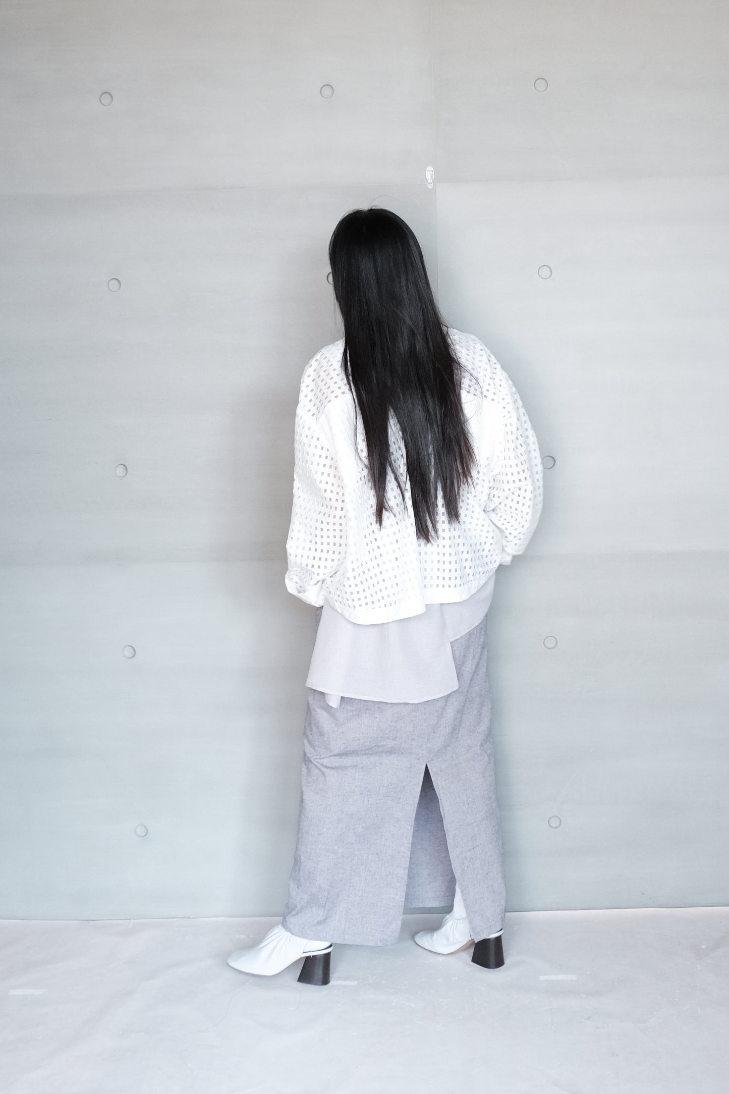 textured denim straight skirt - purple ( limited item)