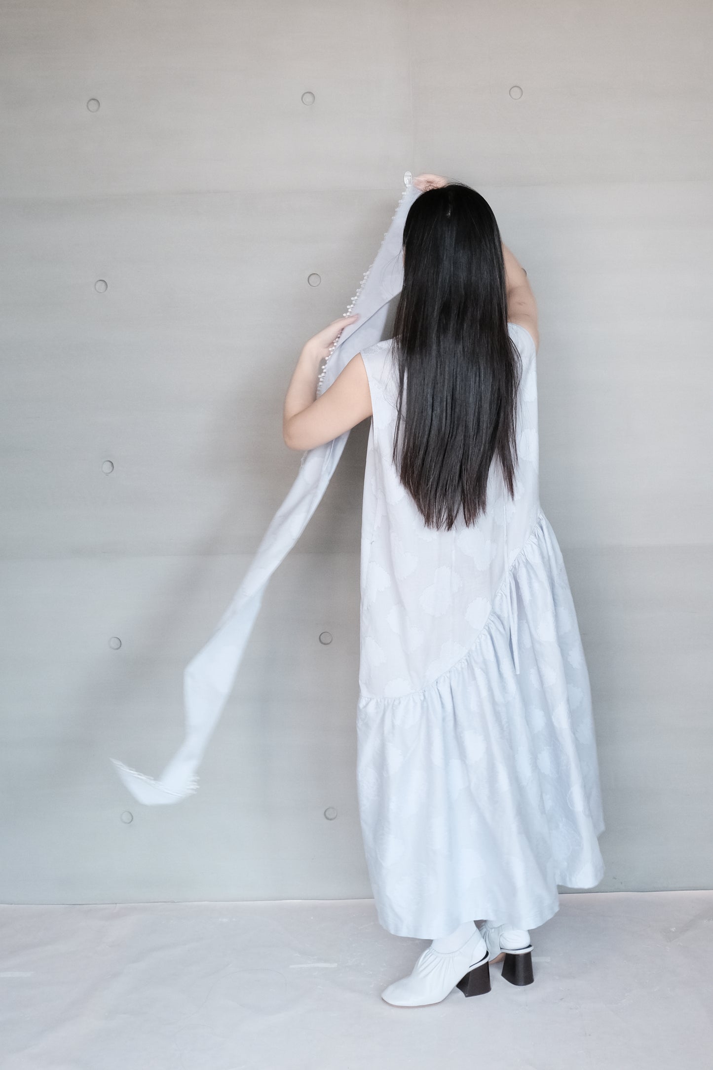 jacquard cotton gathered sleeveless dress ( in-stock)