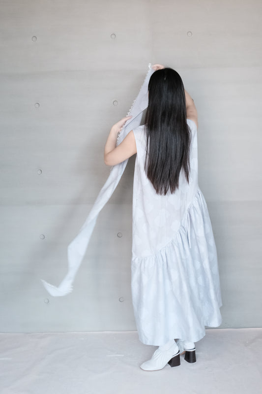 jacquard cotton gathered sleeveless dress ( in-stock)