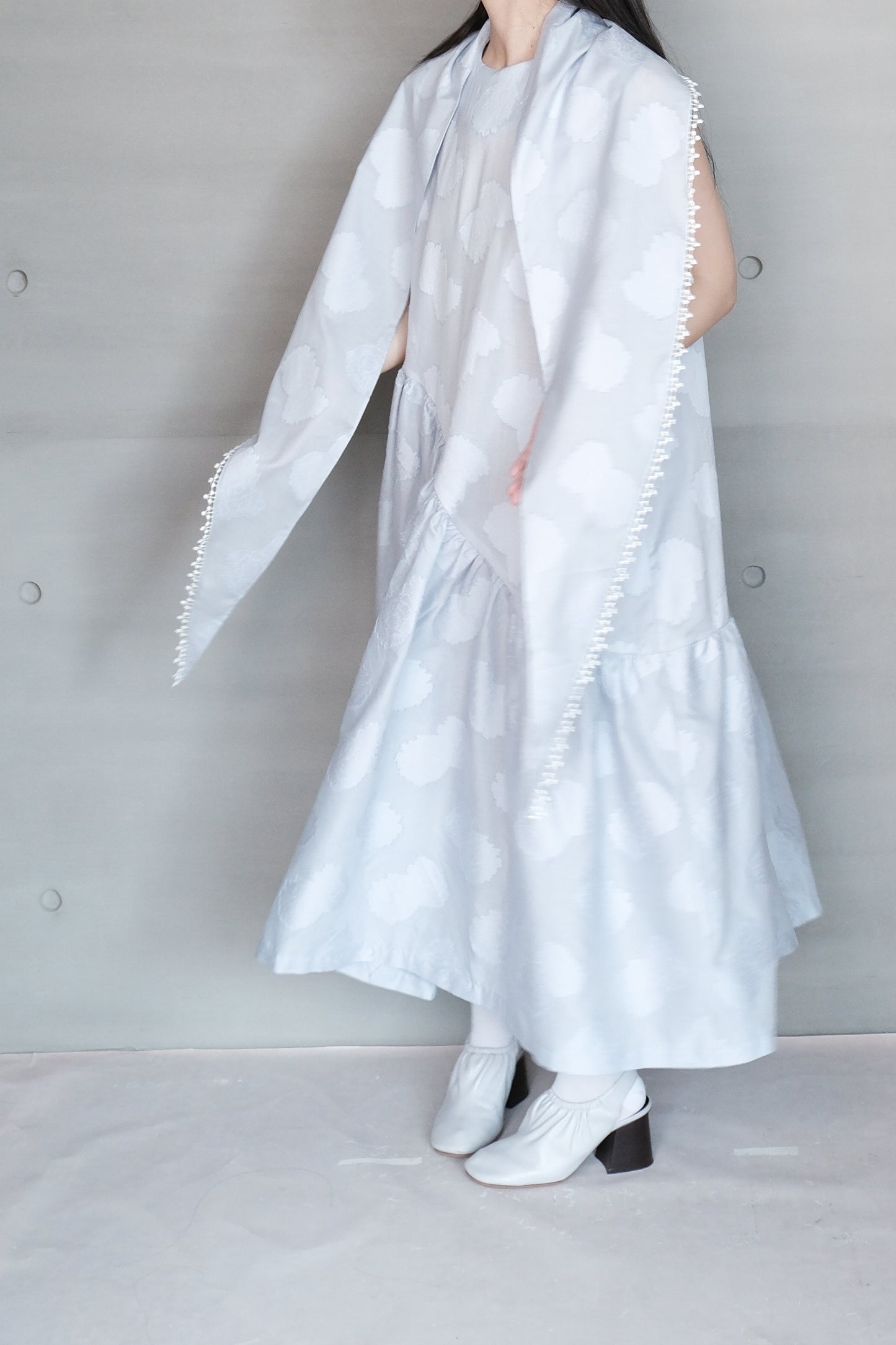 jacquard cotton gathered sleeveless dress ( in-stock)