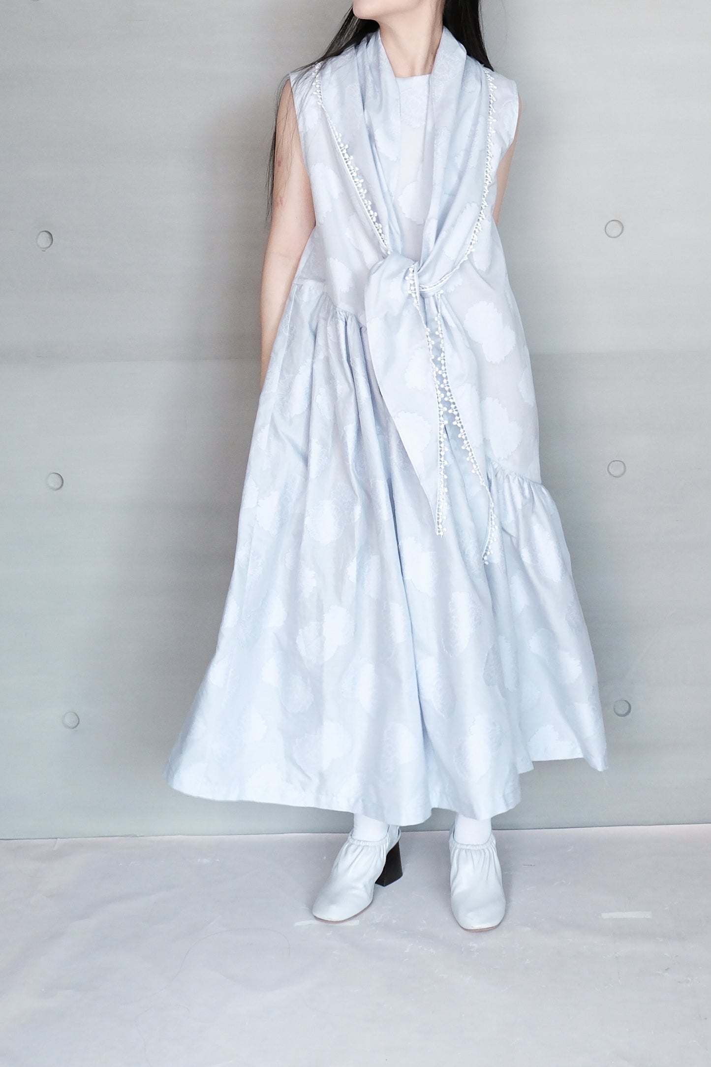 jacquard cotton gathered sleeveless dress ( in-stock)