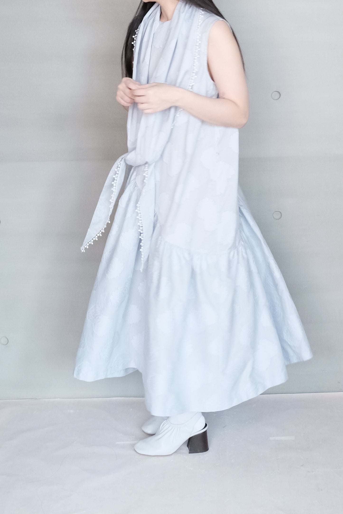 jacquard cotton gathered sleeveless dress ( in-stock)
