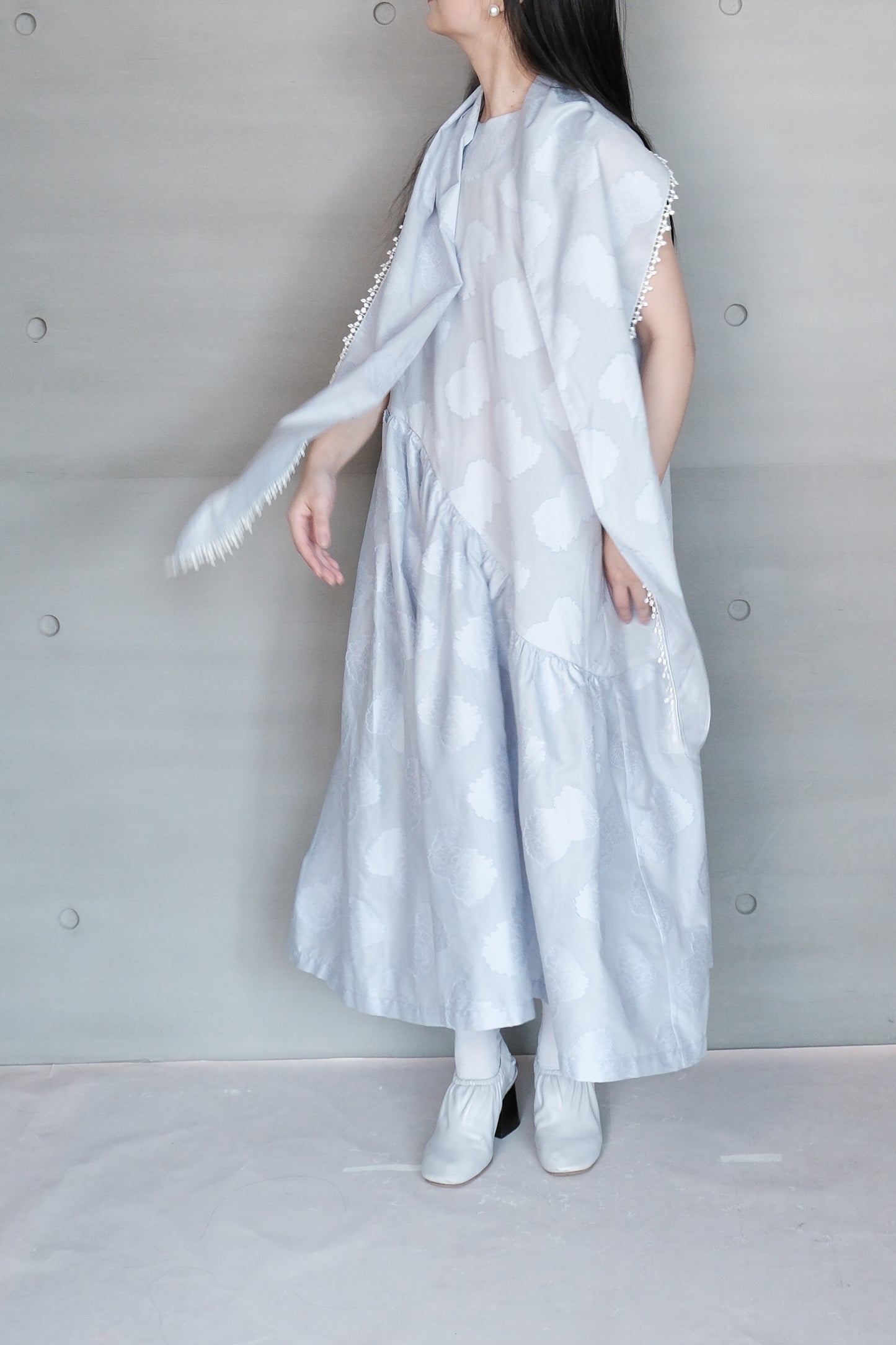 jacquard cotton gathered sleeveless dress ( in-stock)