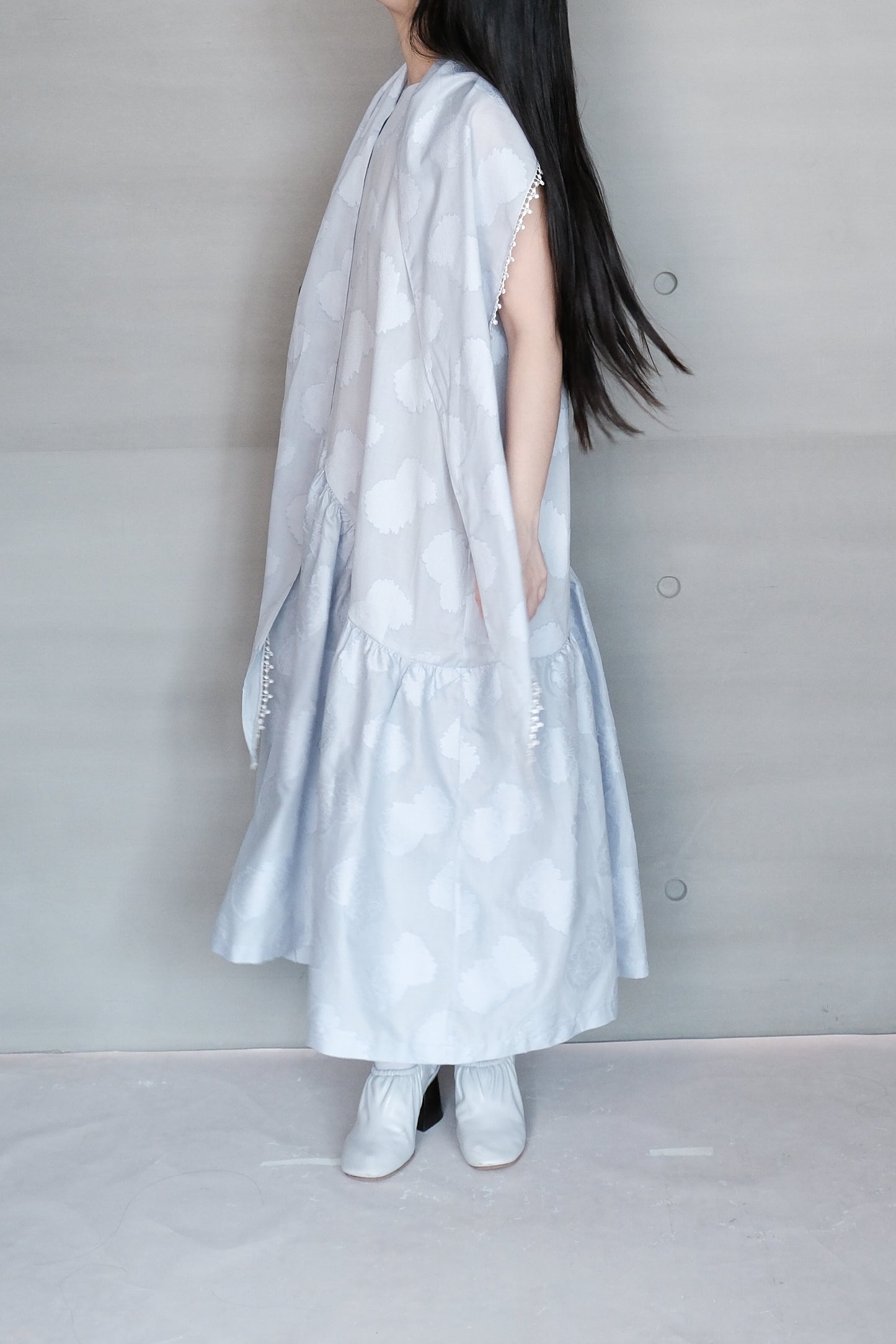 jacquard cotton gathered sleeveless dress ( in-stock)