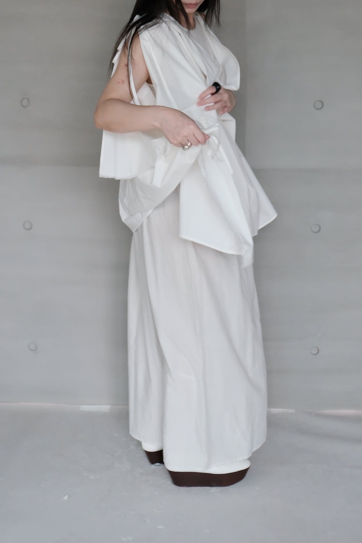 silk-cotton blend deconstructed asymmetric vest top (pre-order)