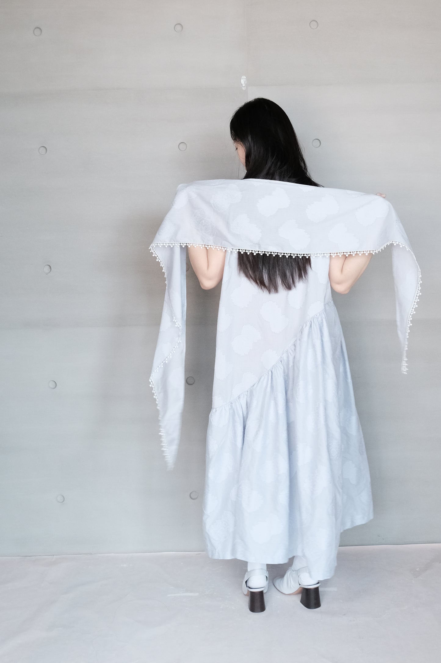 jacquard cotton gathered sleeveless dress ( in-stock)