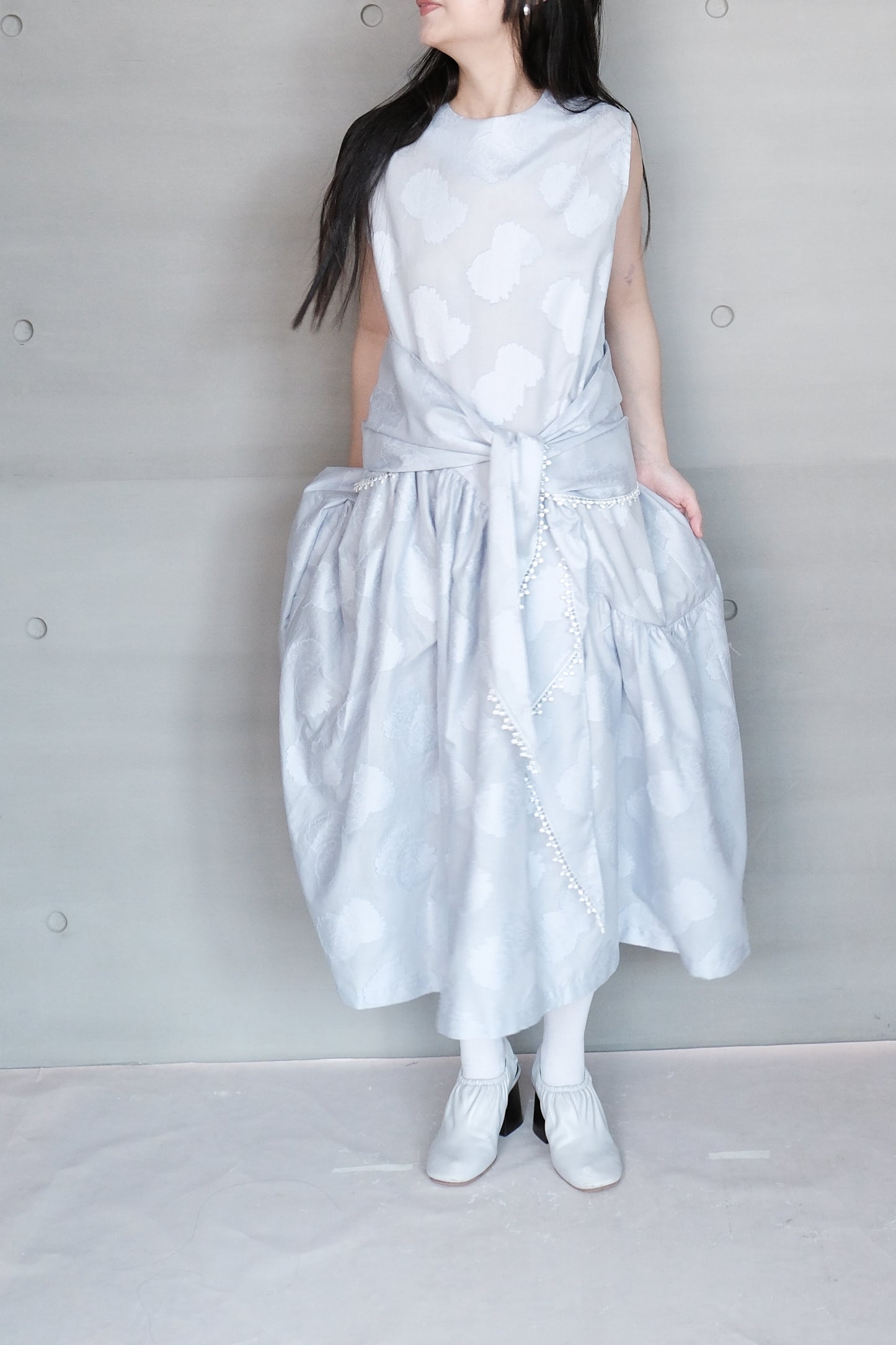jacquard cotton gathered sleeveless dress ( in-stock)