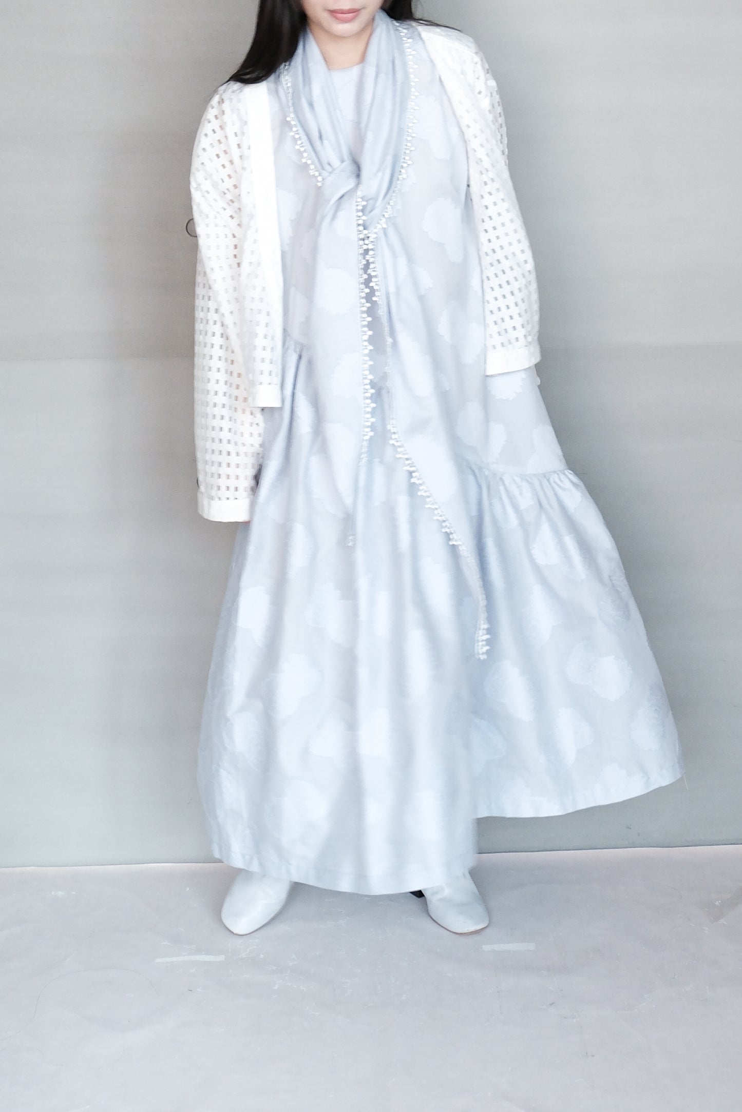 jacquard cotton gathered sleeveless dress ( in-stock)