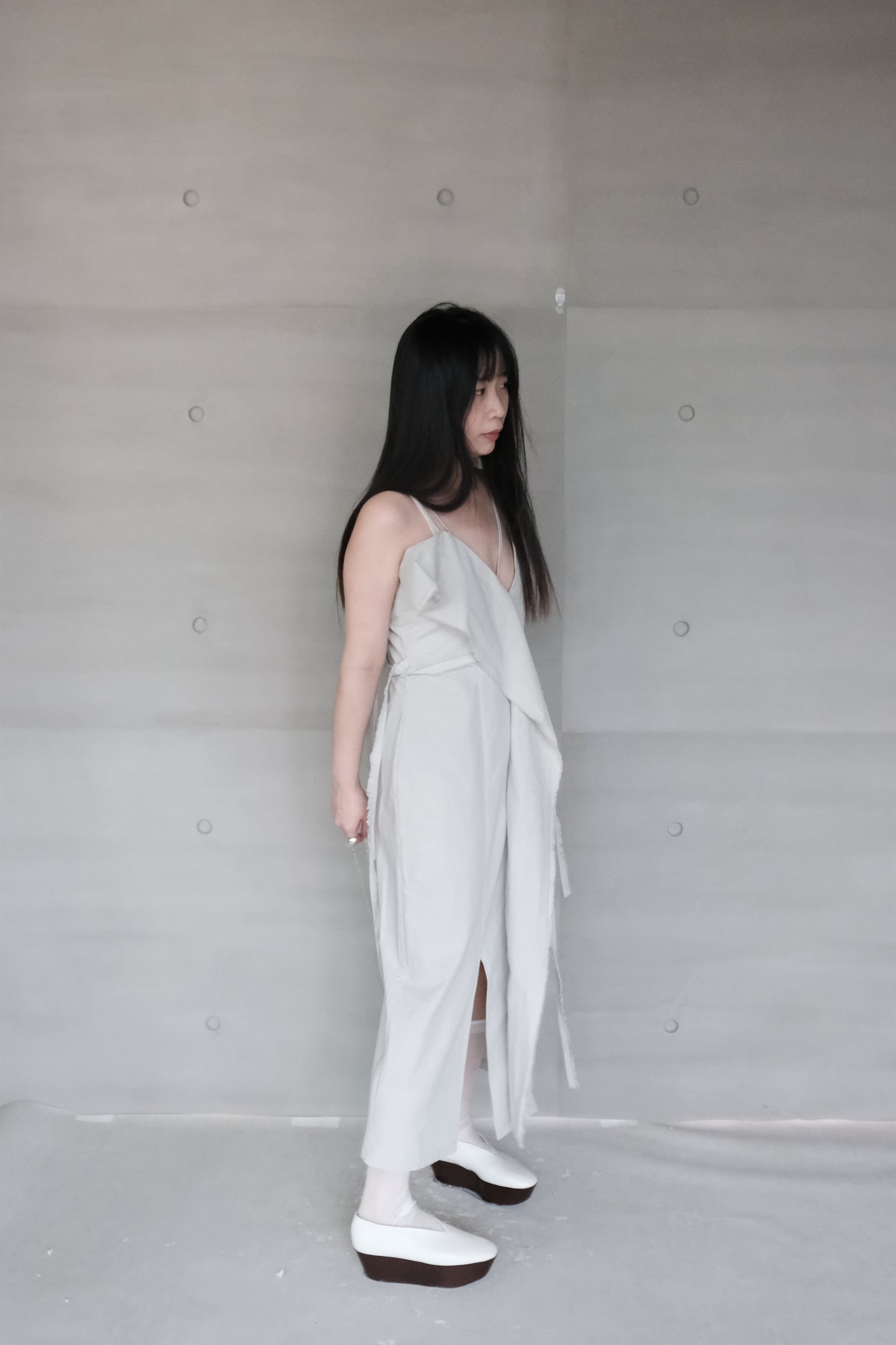 smoke grey thin-strap asymmetrical dress (pre-order)