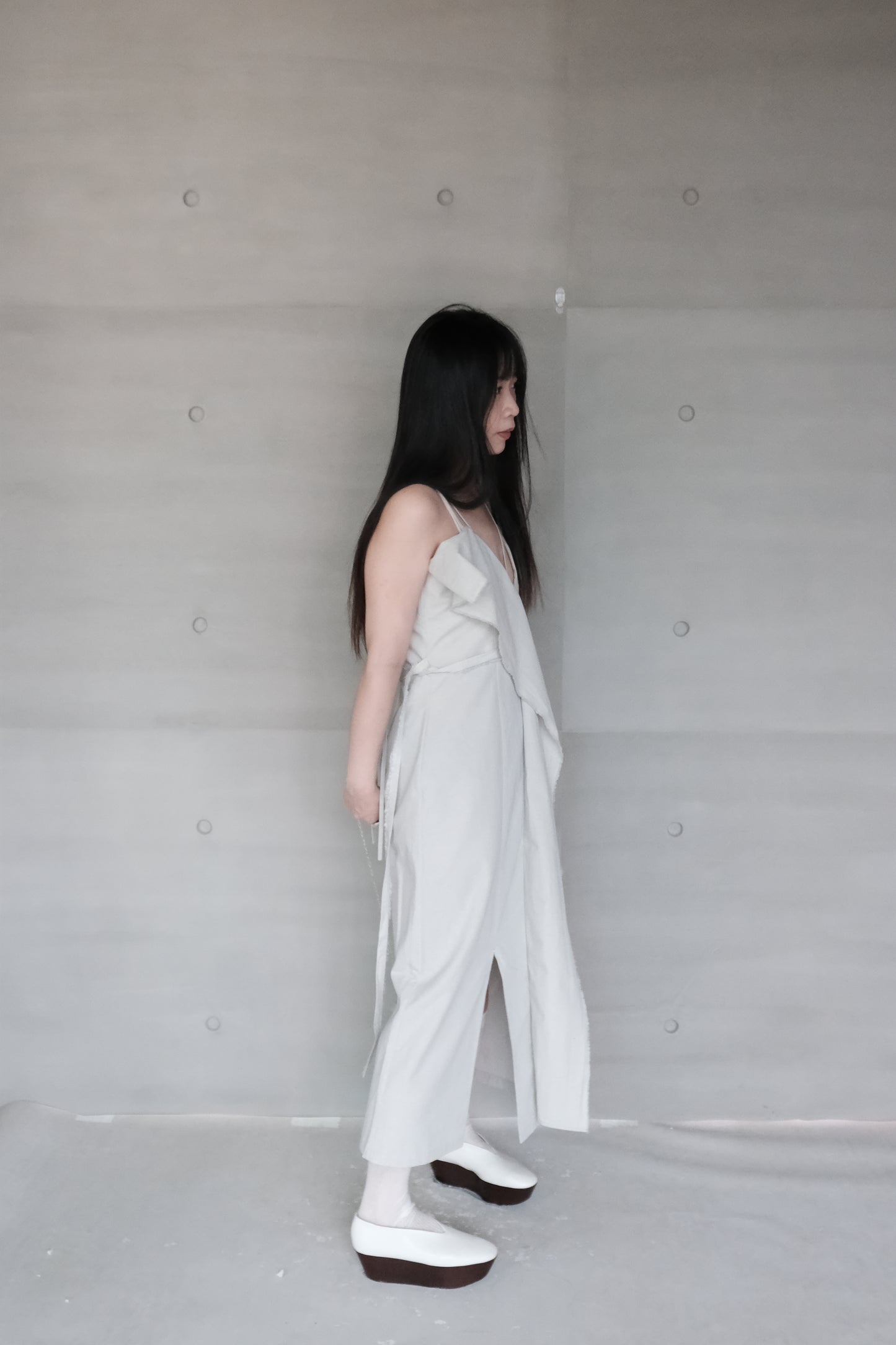 smoke grey thin-strap asymmetrical dress (pre-order)