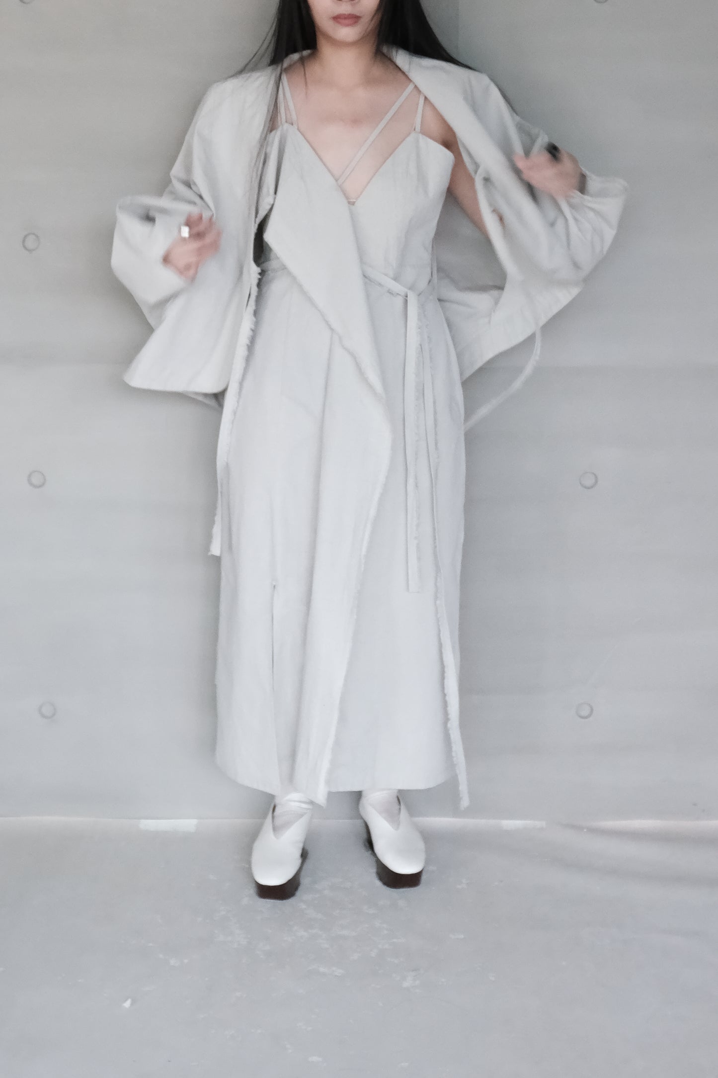 smoke grey thin-strap asymmetrical dress (pre-order)