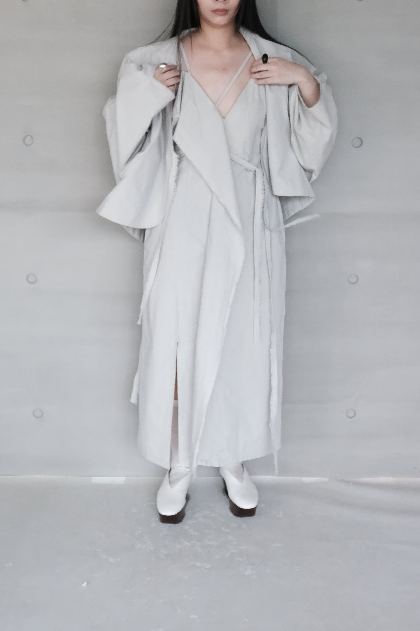 smoke grey thin-strap asymmetrical dress (pre-order)