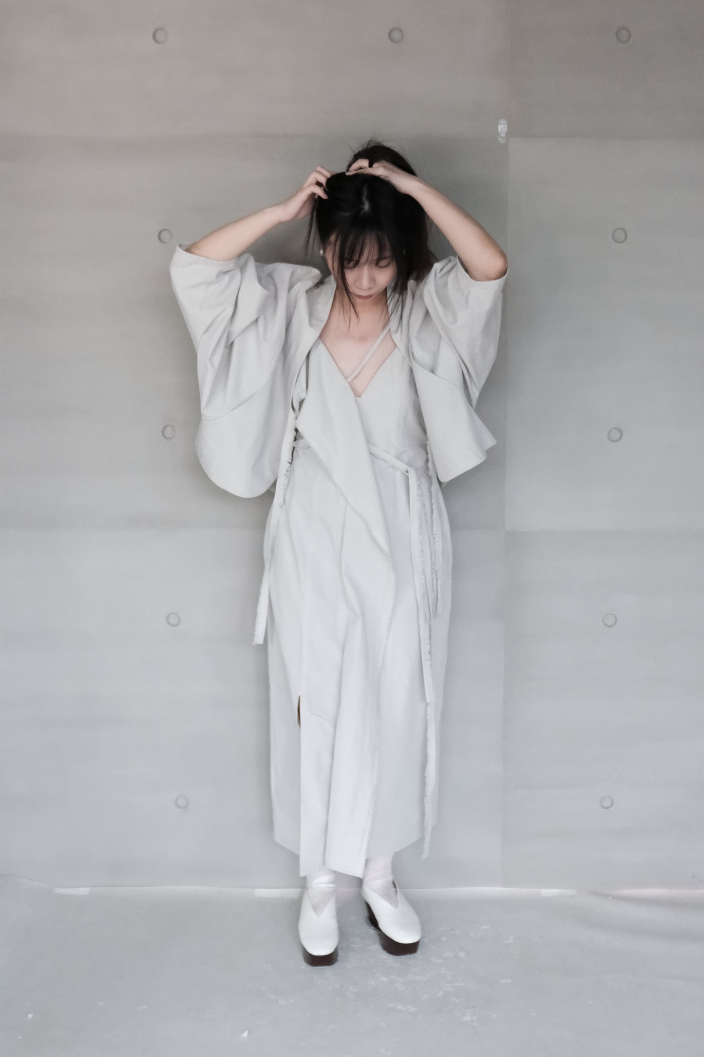 smoke grey thin-strap asymmetrical dress (pre-order)