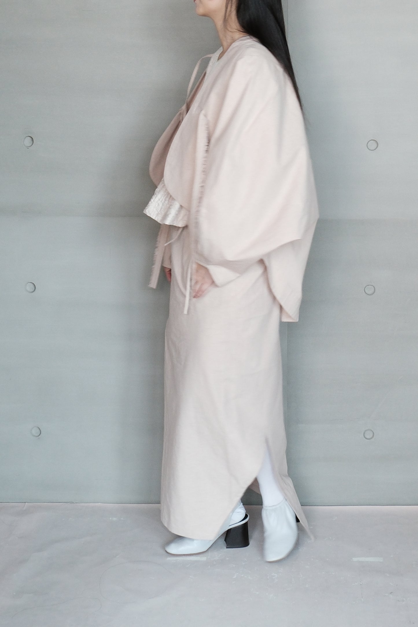 asymmetric folded line strap skirt - pink（in-stock)