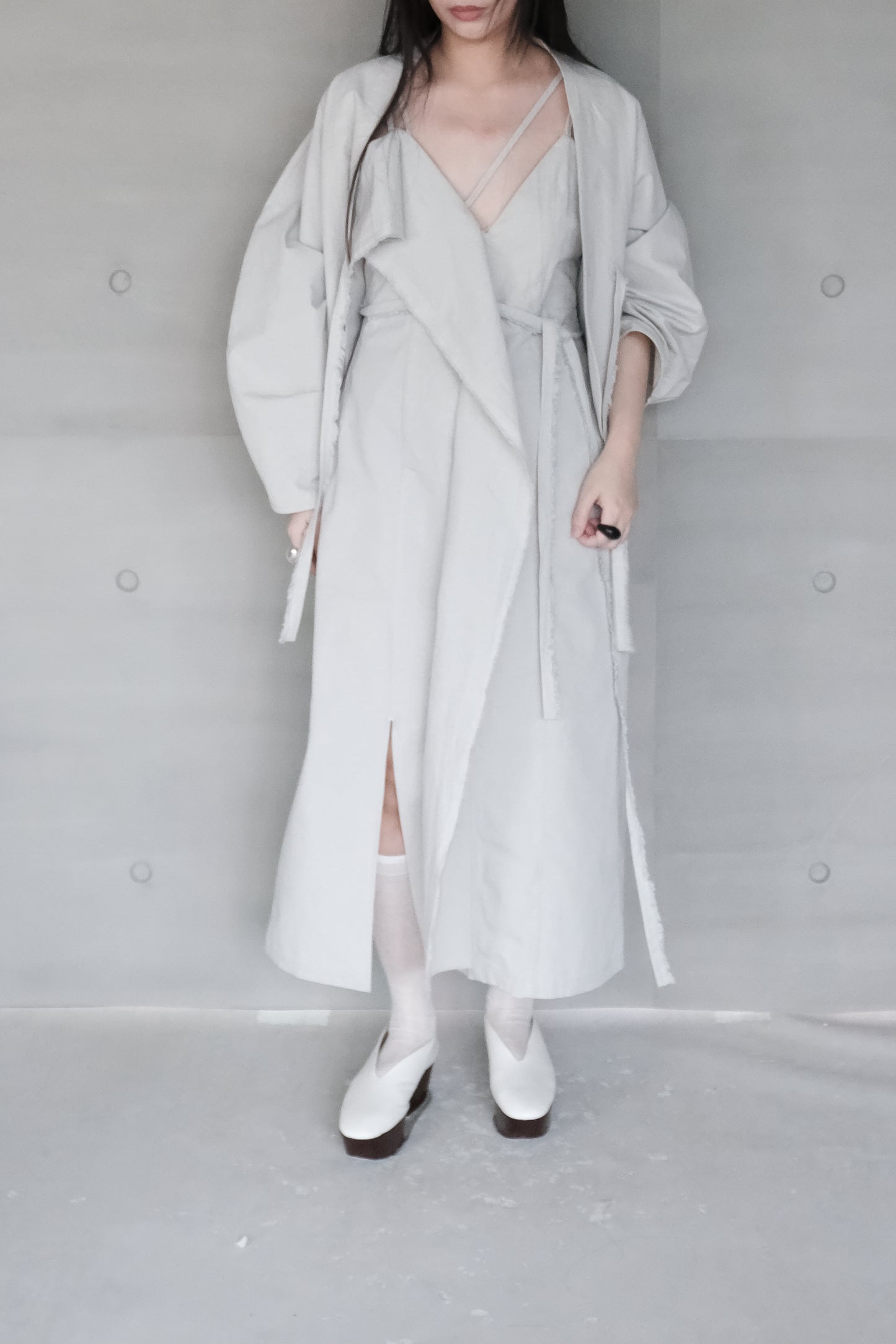 smoke grey thin-strap asymmetrical dress (pre-order)