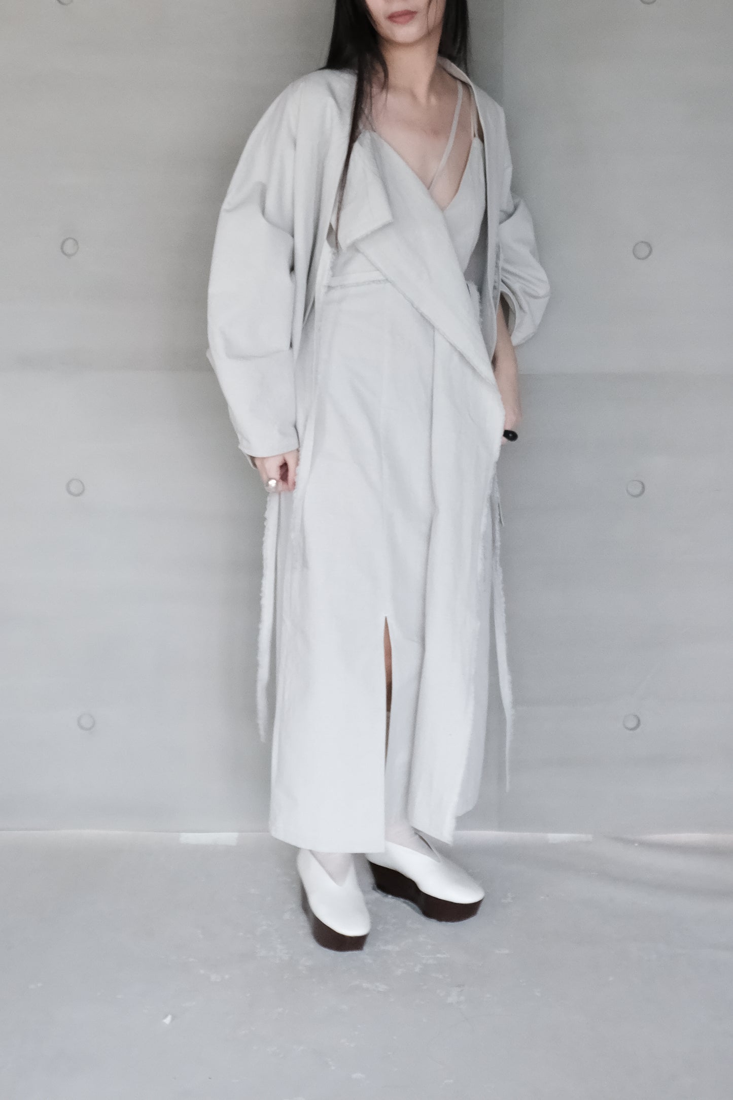 smoke grey thin-strap asymmetrical dress (pre-order)