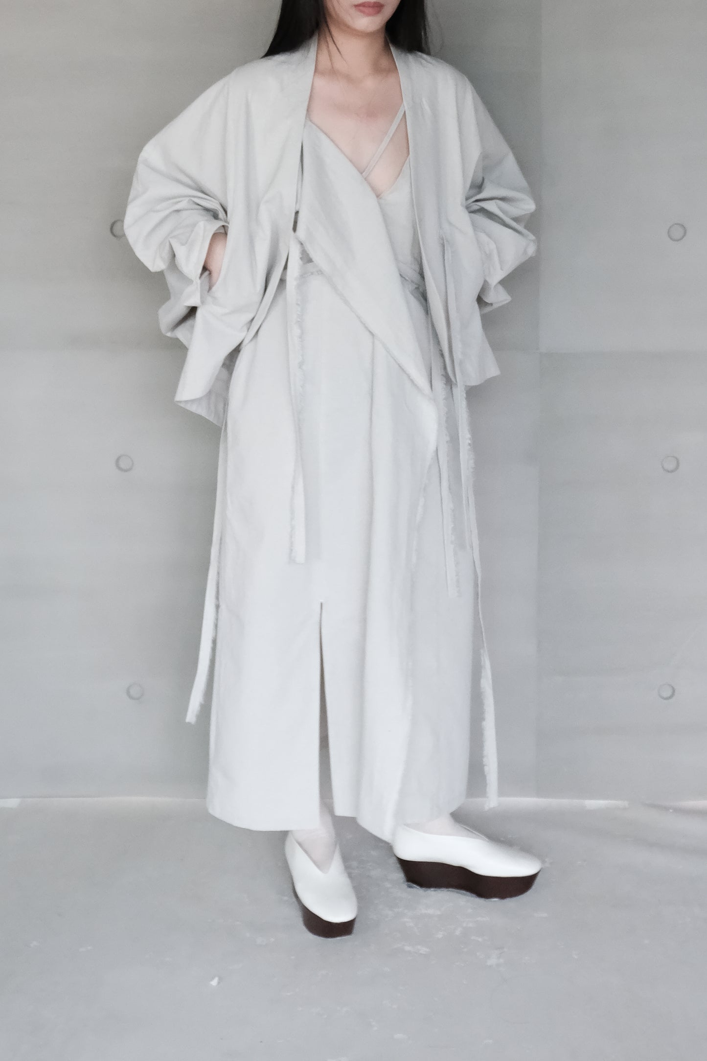 smoke grey thin-strap asymmetrical dress (pre-order)