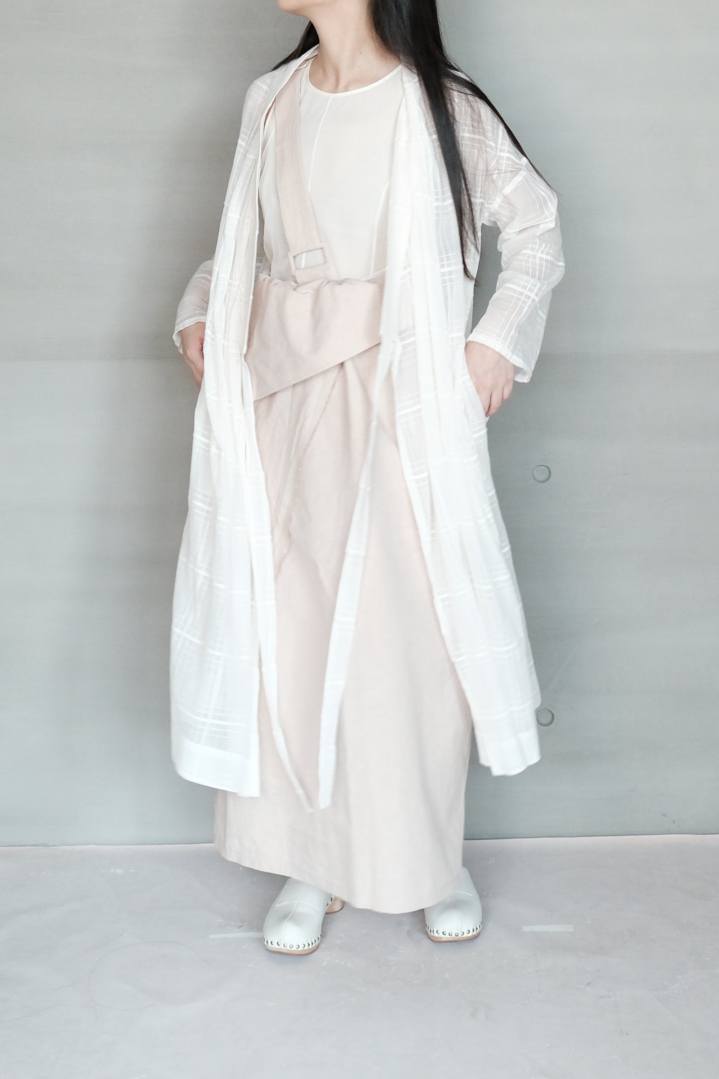 asymmetric folded line strap skirt - pink（in-stock)