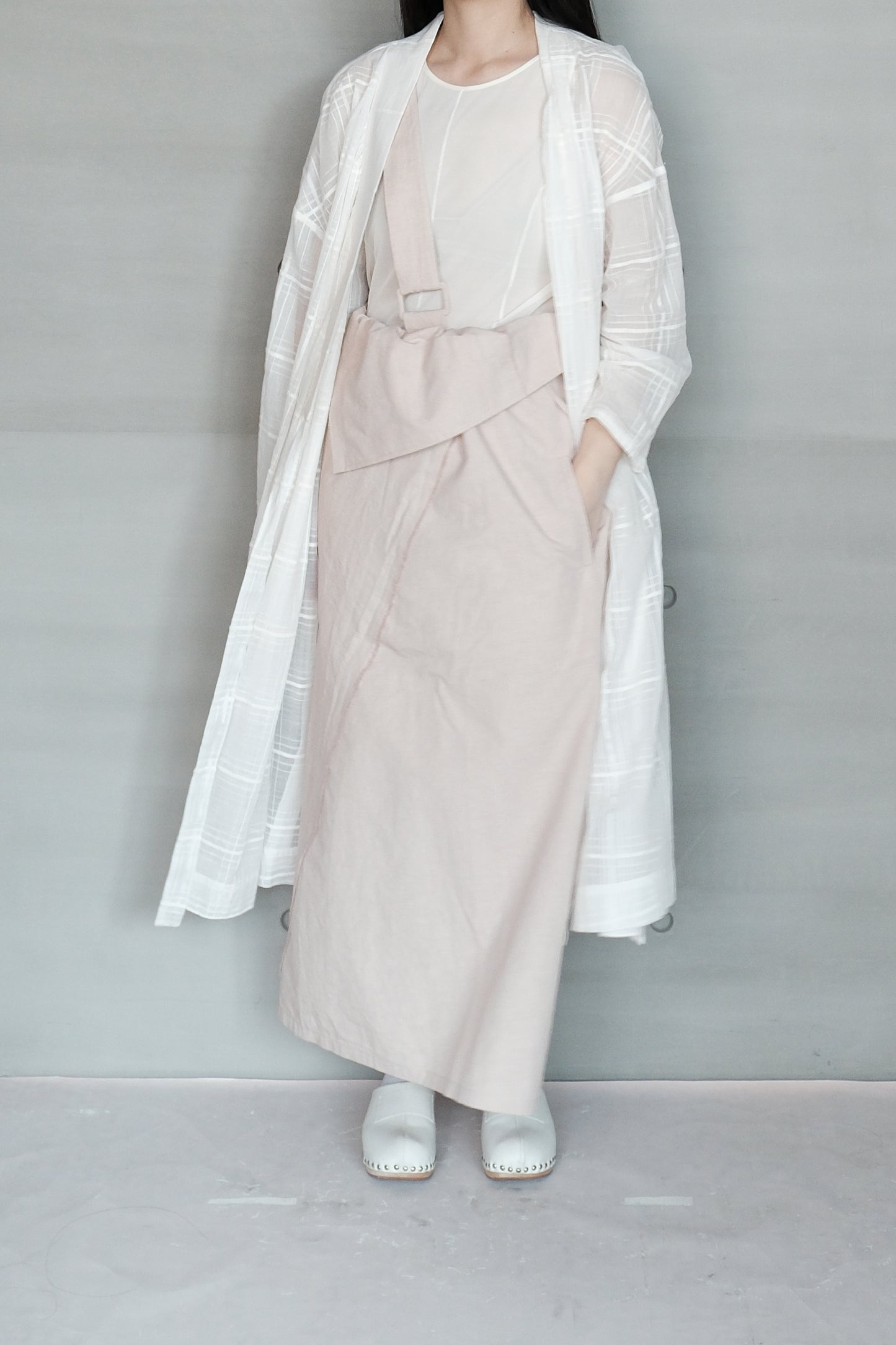 asymmetric folded line strap skirt - pink（in-stock)