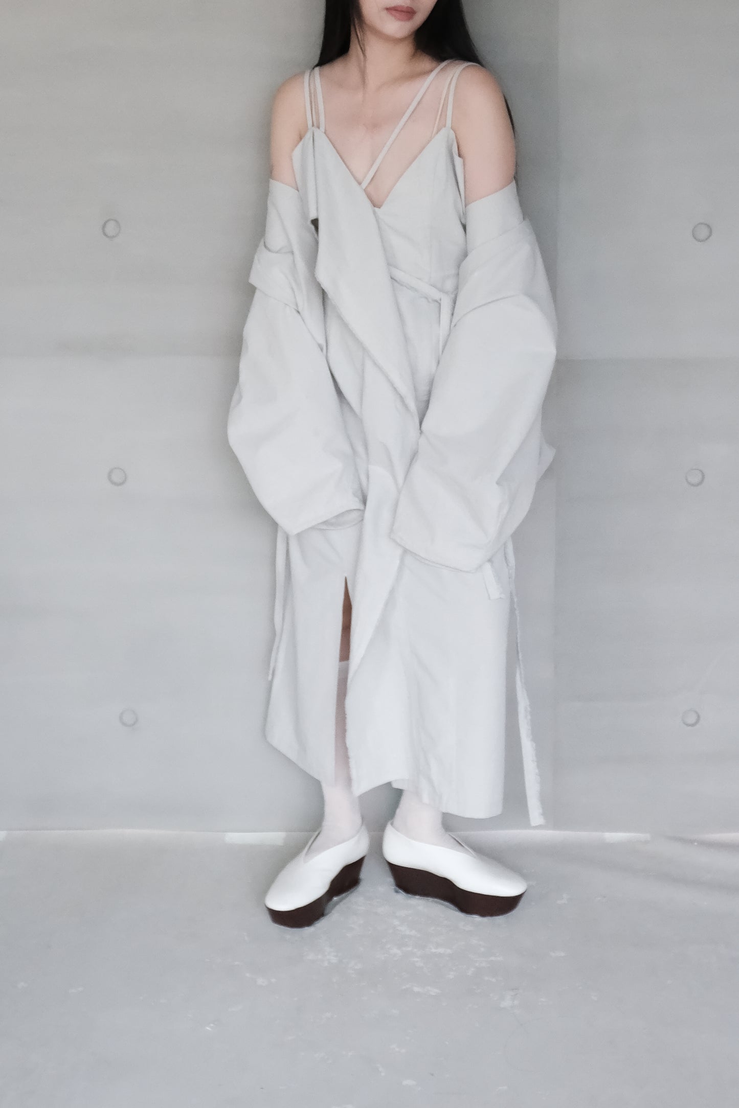 smoke grey thin-strap asymmetrical dress (pre-order)