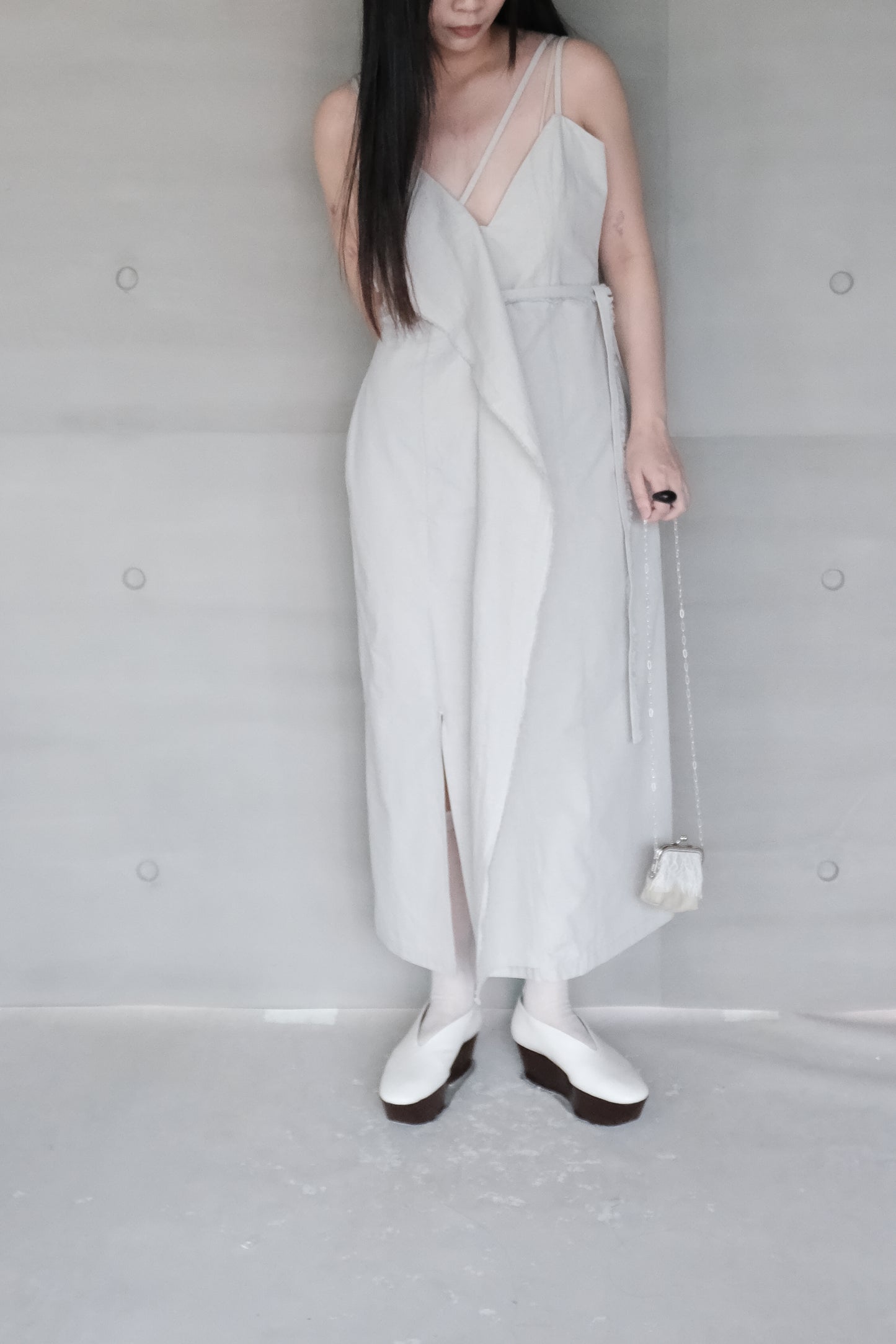 smoke grey thin-strap asymmetrical dress (pre-order)