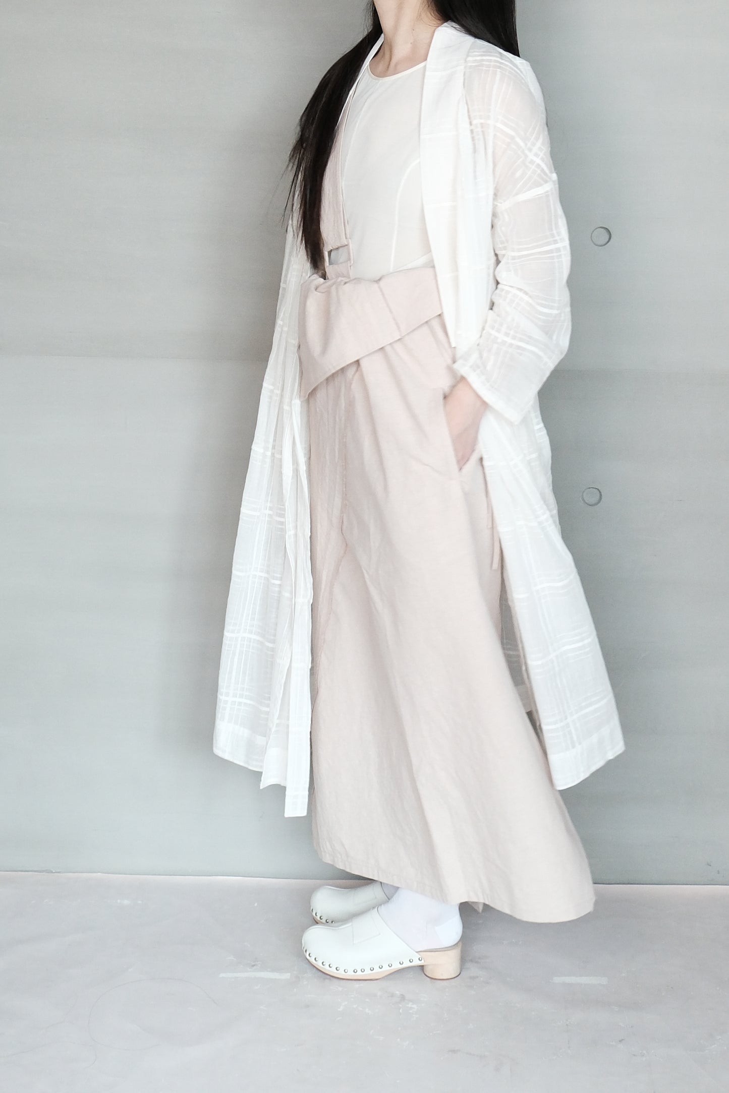 asymmetric folded line strap skirt - pink（in-stock)