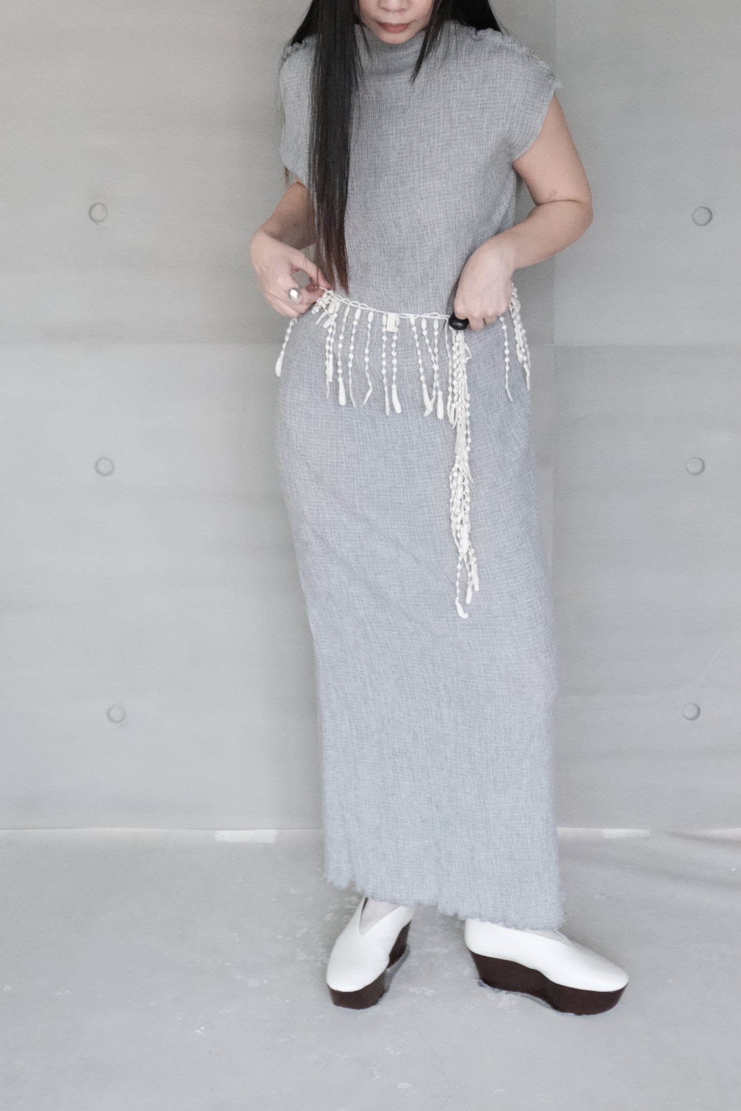 grey knit long vest dress