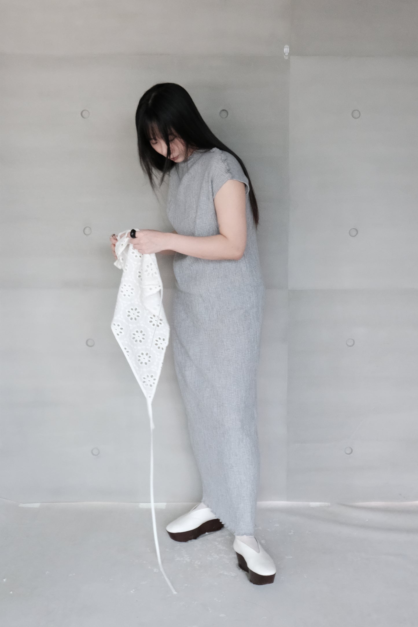 grey knit long vest dress