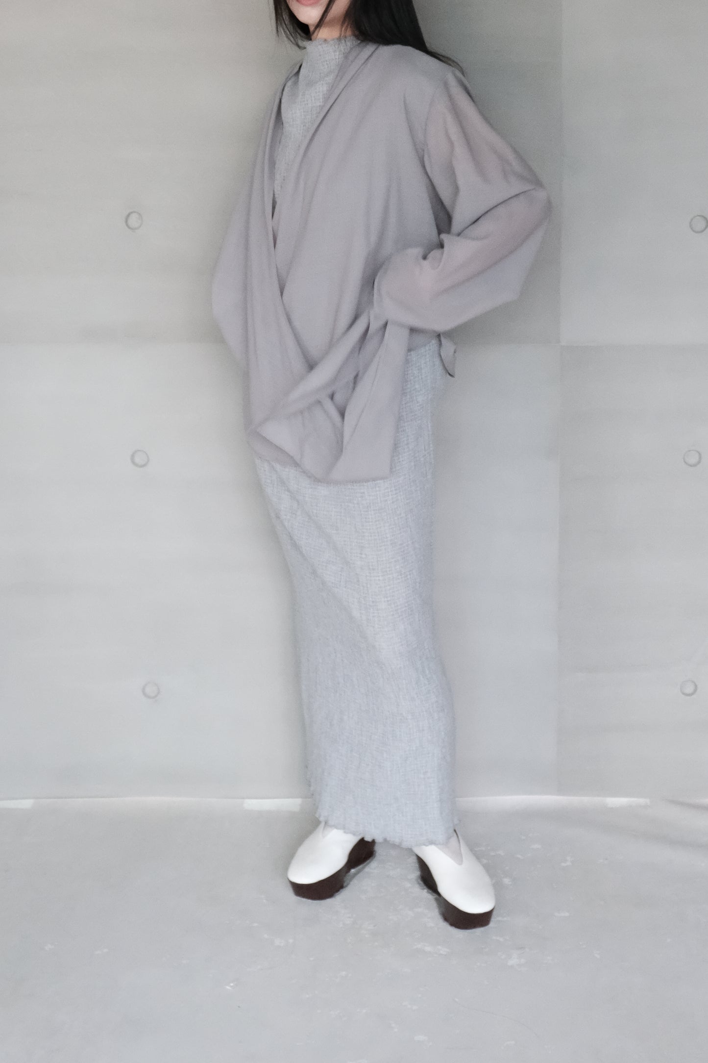 grey knit long vest dress