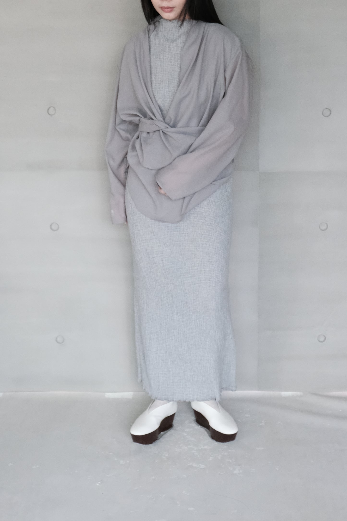 grey knit long vest dress