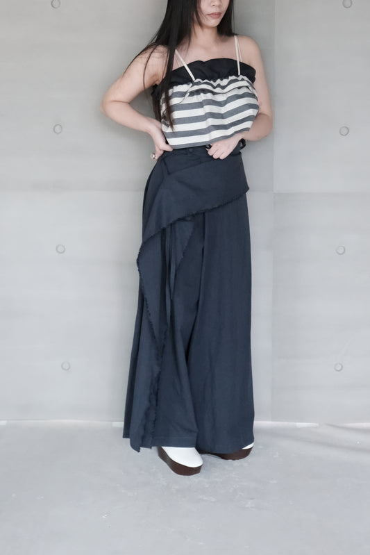 cotton-linen pleated wide navy pants (pre-order)