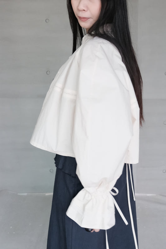 cotton-linen lace puff shirt（in-stock)