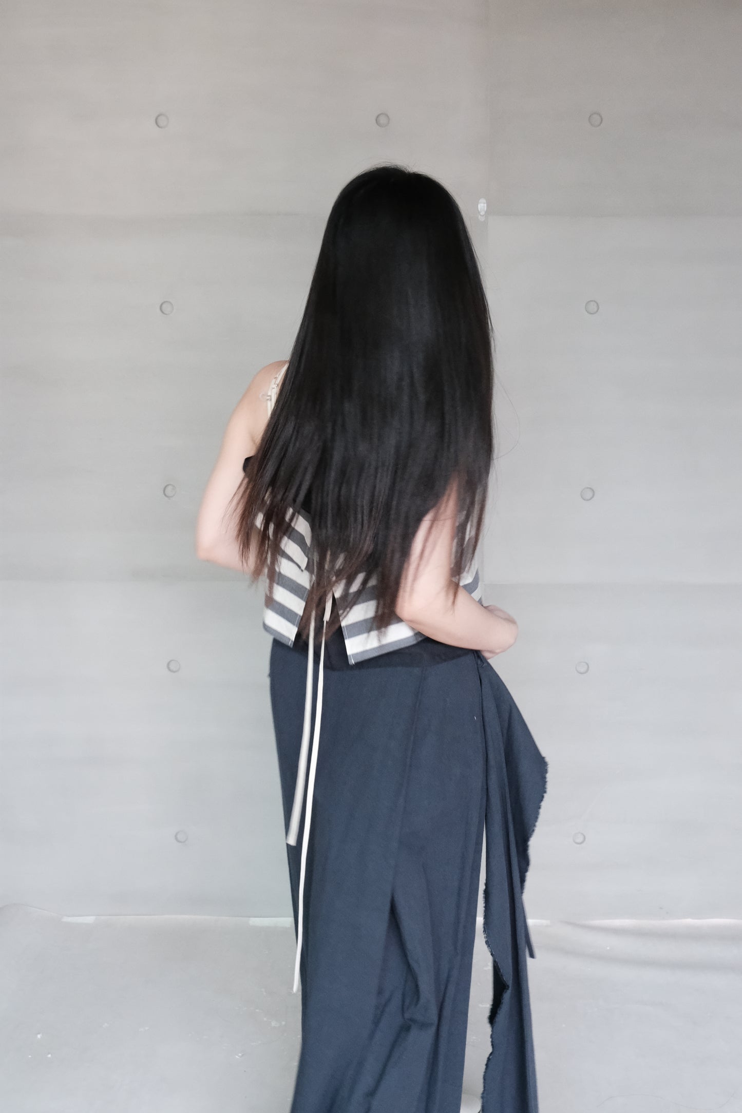 double-layer ruched crop top - navy stripe  (in-stock)