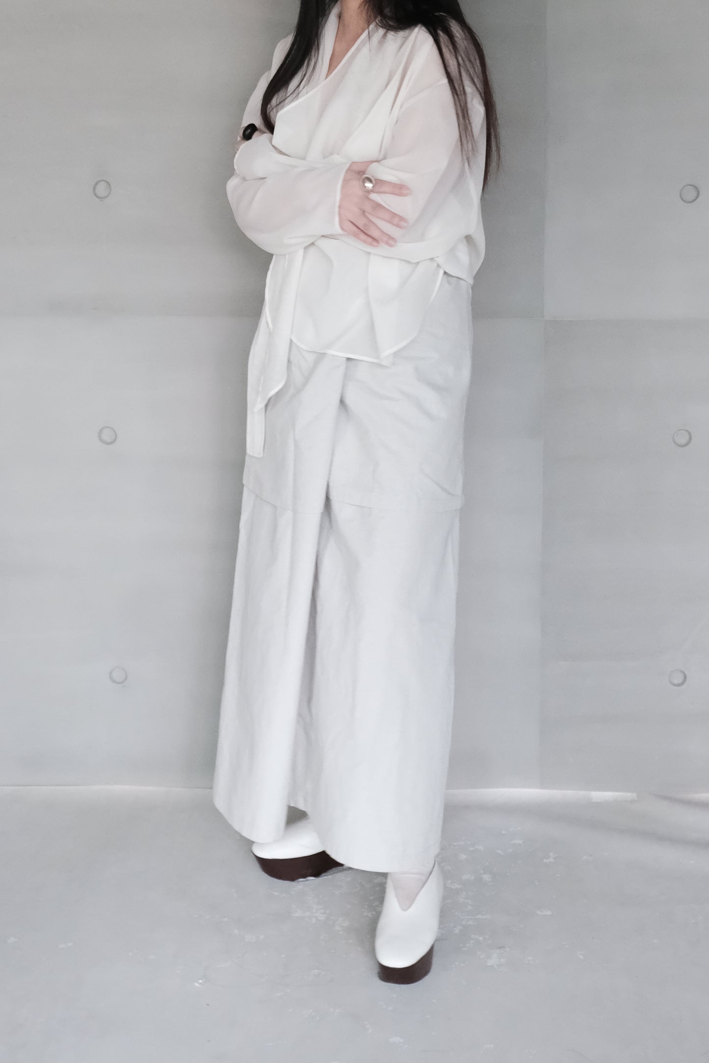 long sleeves ivory wrap blouse (in-stock)