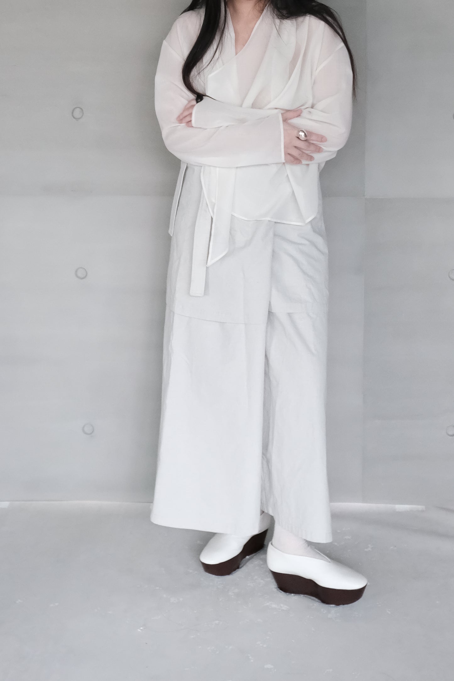 long sleeves ivory wrap blouse (in-stock)